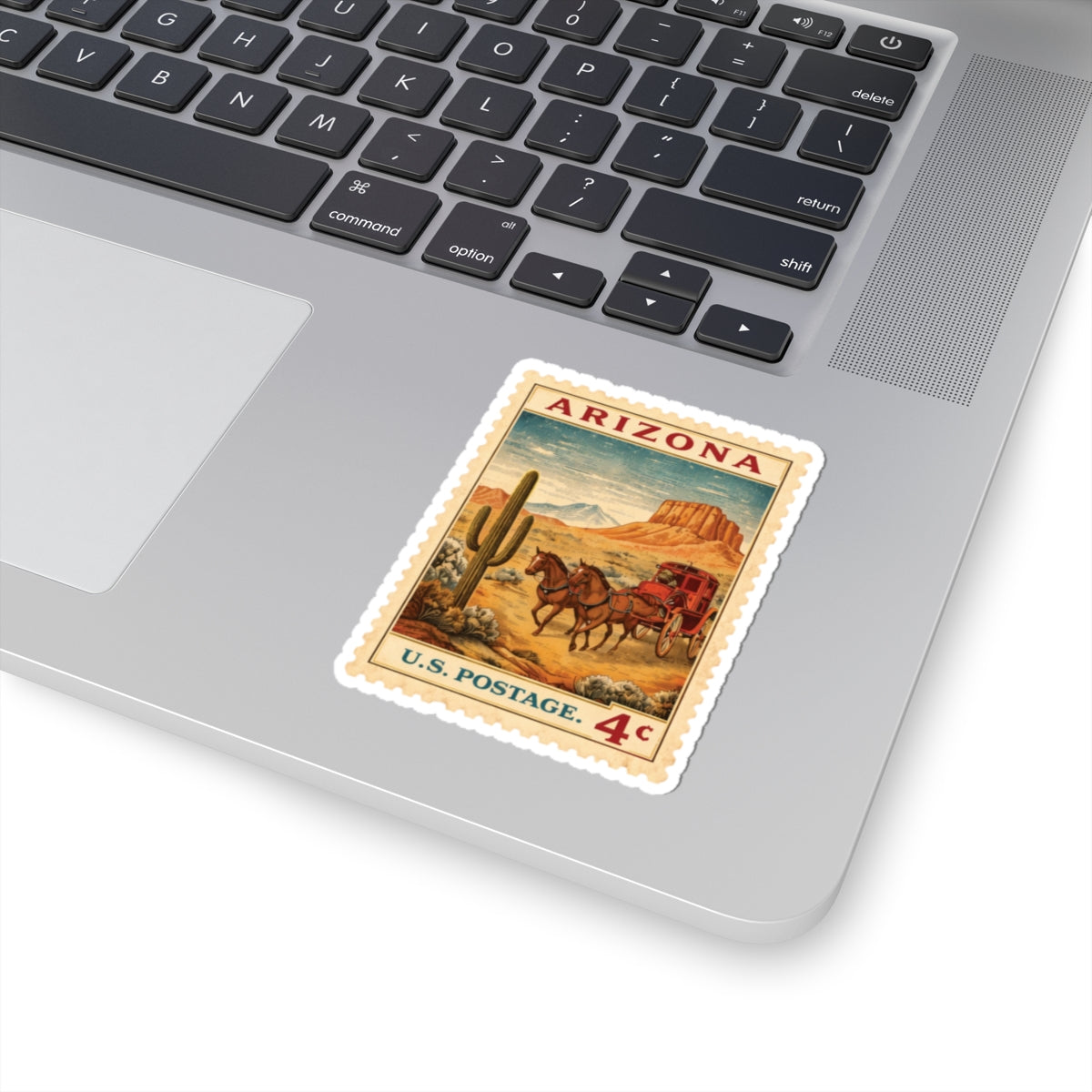 Arizona Vintage Postage Stamp Sticker, Kiss-Cut Sticker | Desert Stagecoach Design