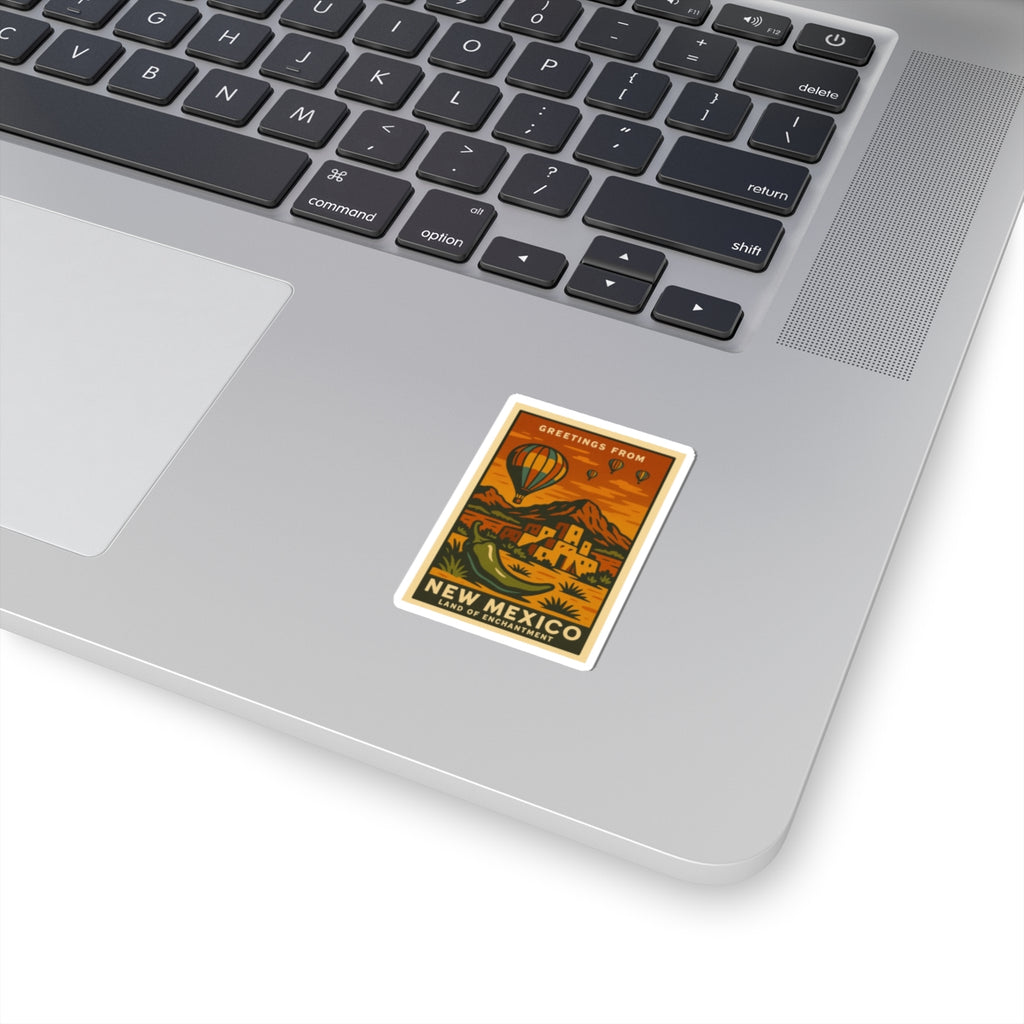 Greetings From New Mexico sticker | Hot Air Balloon, Pueblo, Desert Landscape