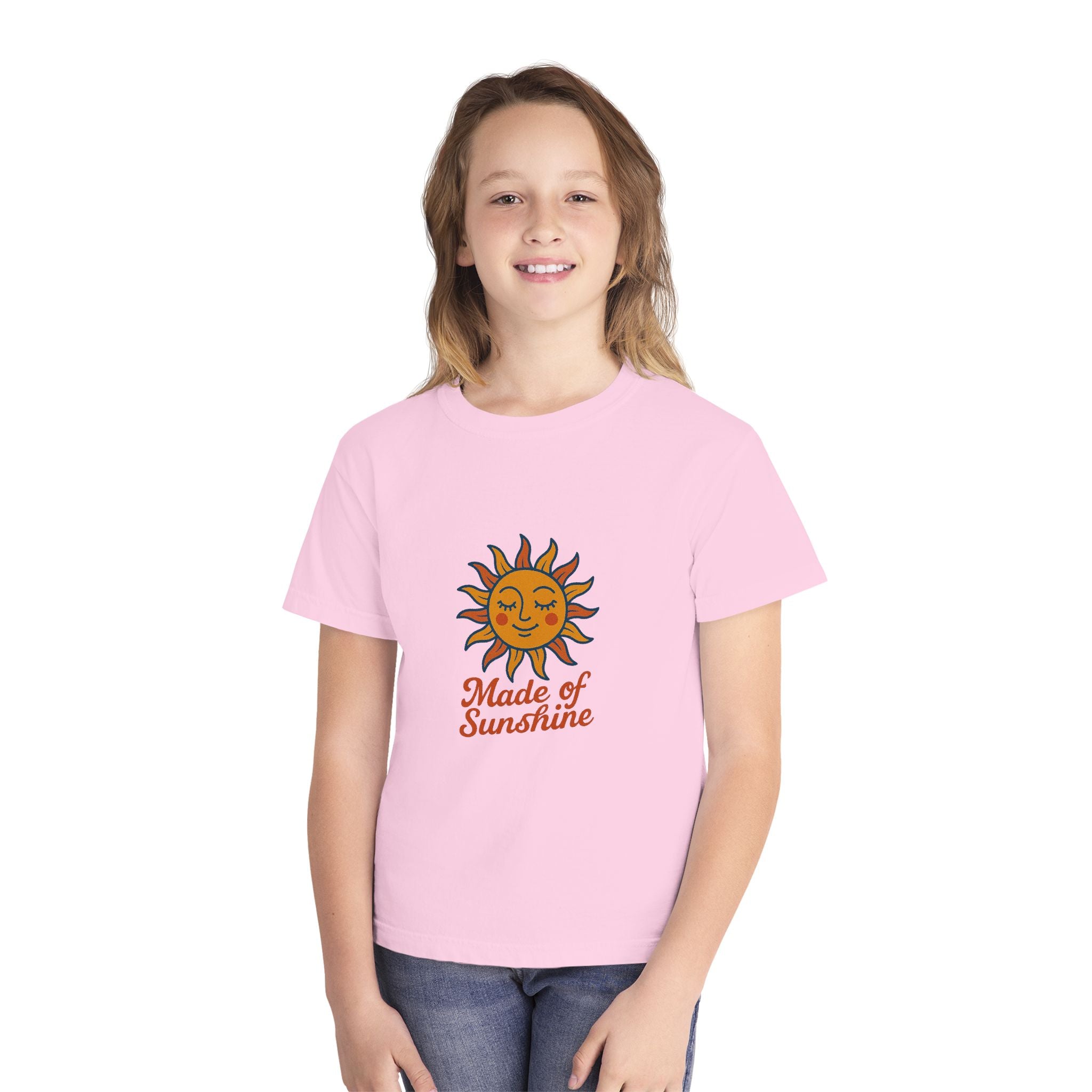 Youth Midweight Tee with Sunshine Design, Cute Kids T-Shirt, Made of Sunshine Graphic Tee, Summer Vibes Apparel, Birthday Gift for Kids