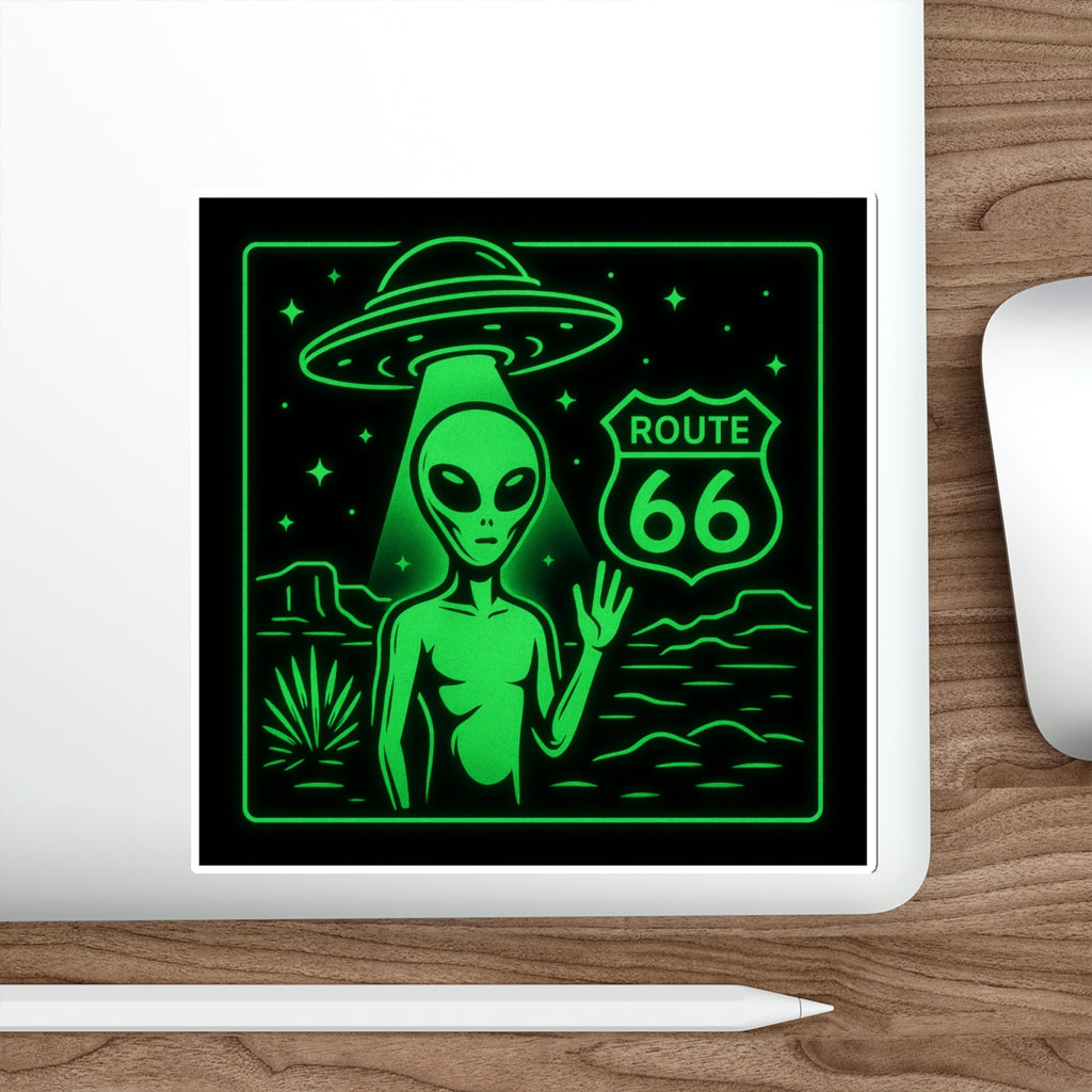 Alien Route 66 Stickers | Out-of-This-World Decor, Travel Enthusiast Gifts, Fun Vehicle Accessories, Halloween Decor, Unique Souvenirs