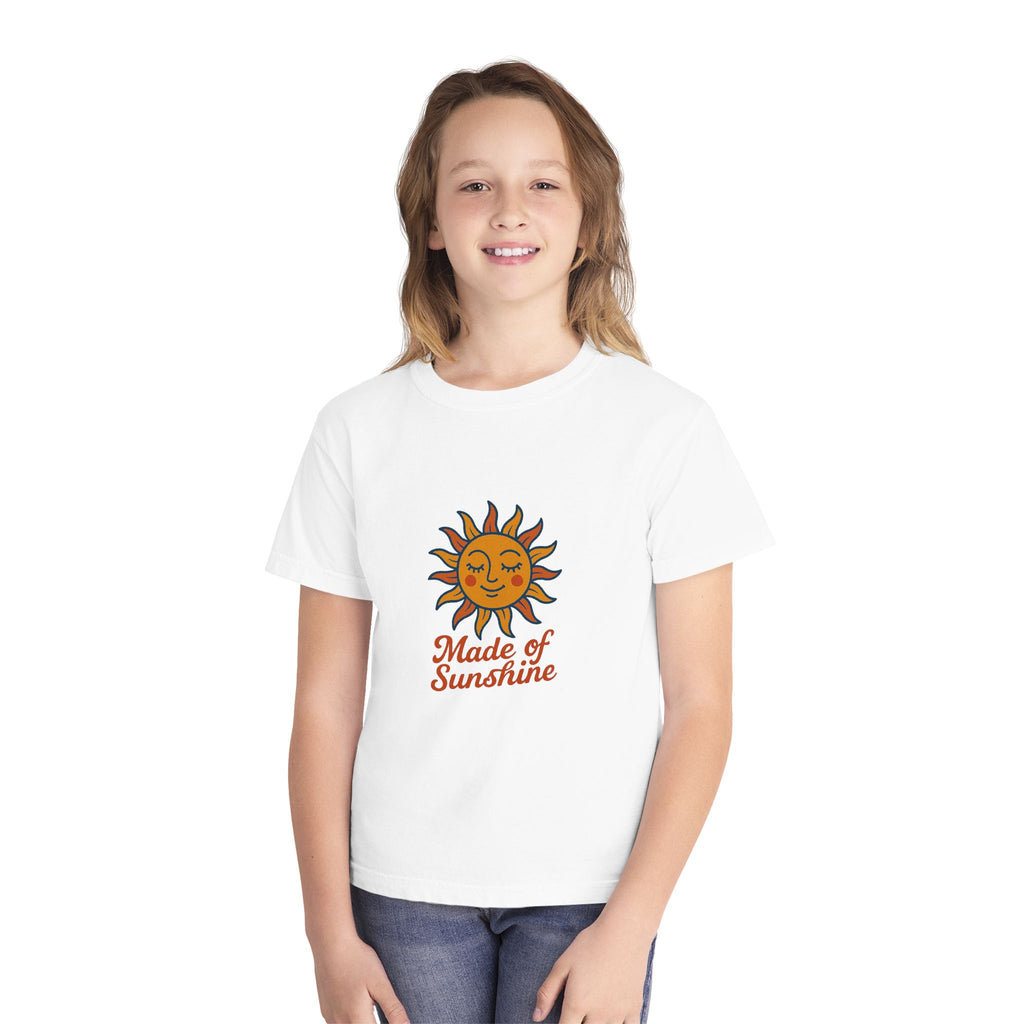 Youth Midweight Tee with Sunshine Design, Cute Kids T-Shirt, Made of Sunshine Graphic Tee, Summer Vibes Apparel, Birthday Gift for Kids