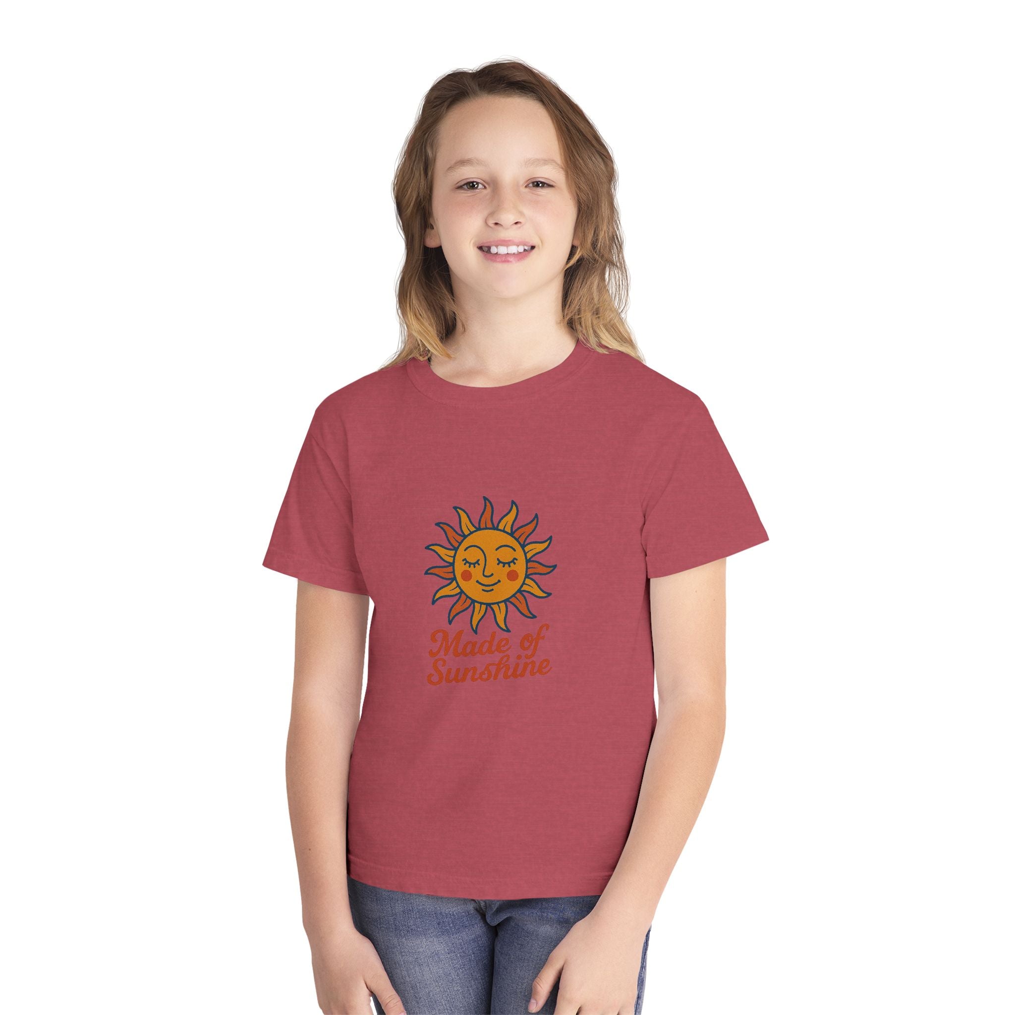 Youth Midweight Tee with Sunshine Design, Cute Kids T-Shirt, Made of Sunshine Graphic Tee, Summer Vibes Apparel, Birthday Gift for Kids