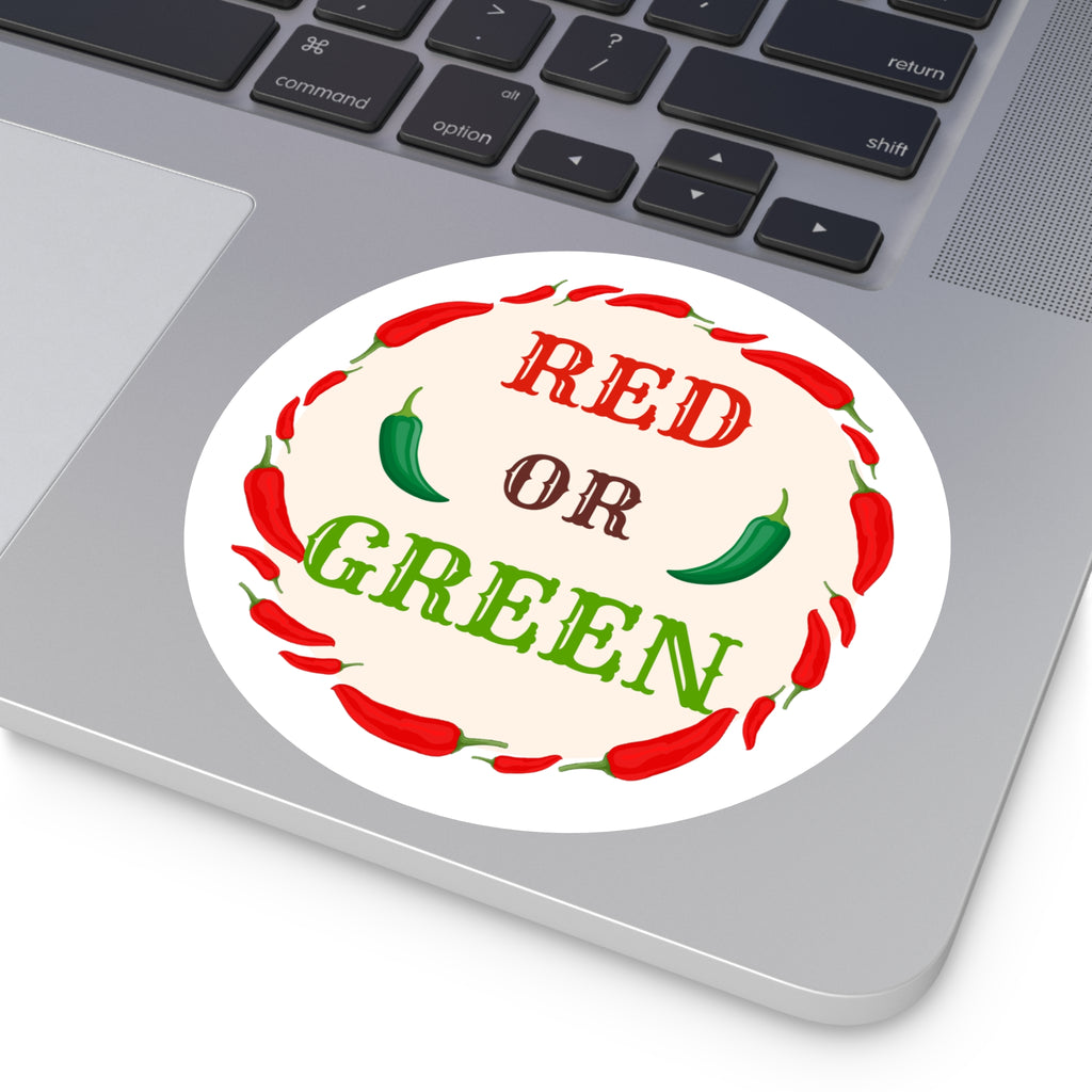 Red or Green chili Round Stickers, IndoorOutdoor