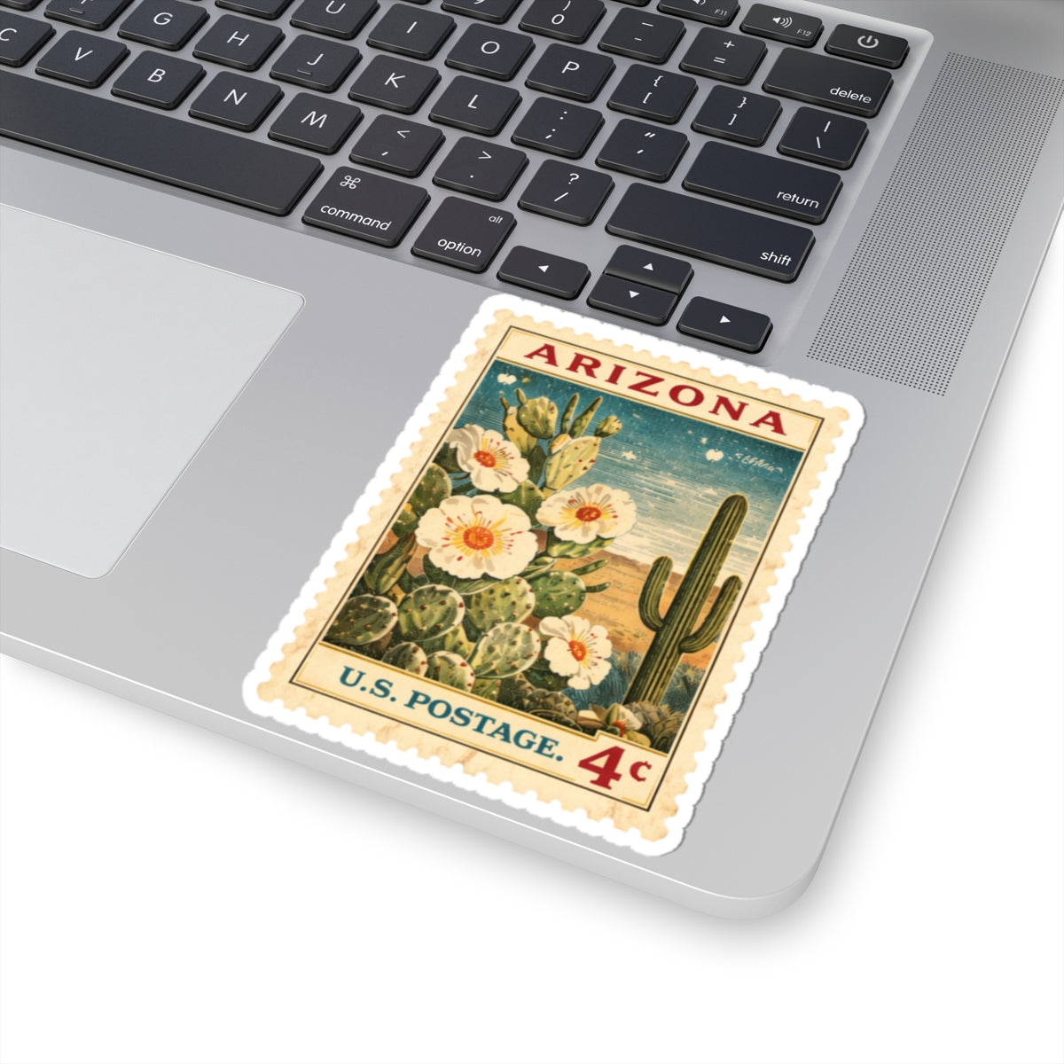 Arizona Cactus Bloom Sticker Kiss-Cut | Vintage Postage Stamp Style