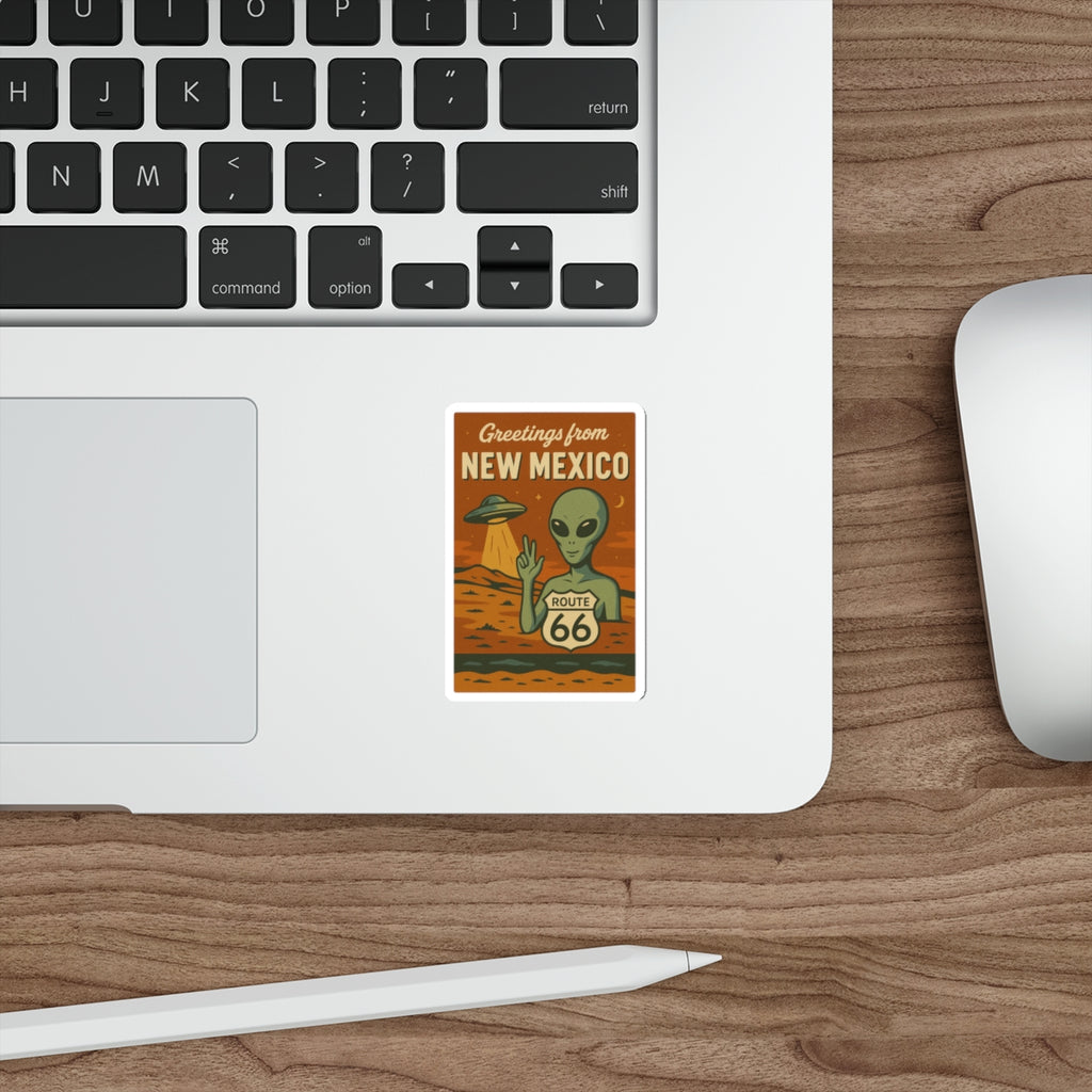 Retro New Mexico Alien Die-Cut Stickers, Fun Travel Decor, Laptop Stickers, Route 66 Memorial, Alien Enthusiasts Gift