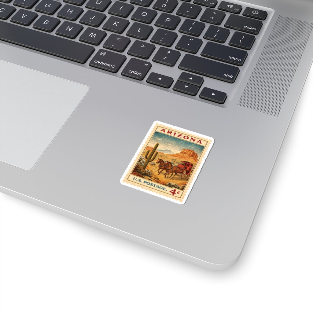 Arizona Vintage Postage Stamp Sticker, Kiss-Cut Sticker | Desert Stagecoach Design