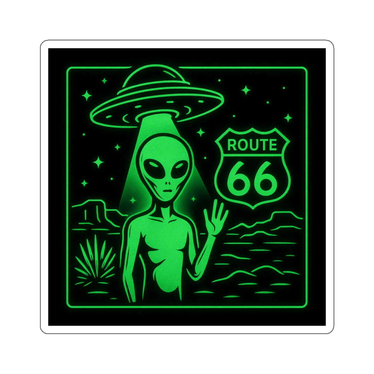 Alien Route 66 Stickers | Out-of-This-World Decor, Travel Enthusiast Gifts, Fun Vehicle Accessories, Halloween Decor, Unique Souvenirs