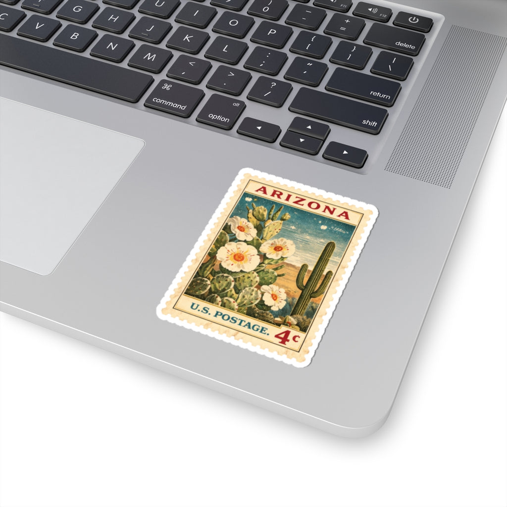 Arizona Cactus Bloom Sticker Kiss-Cut | Vintage Postage Stamp Style