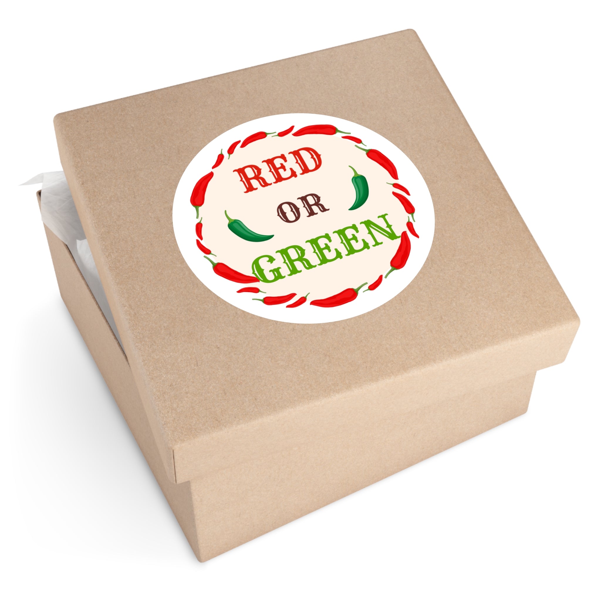 Red or Green chili Round Stickers, IndoorOutdoor