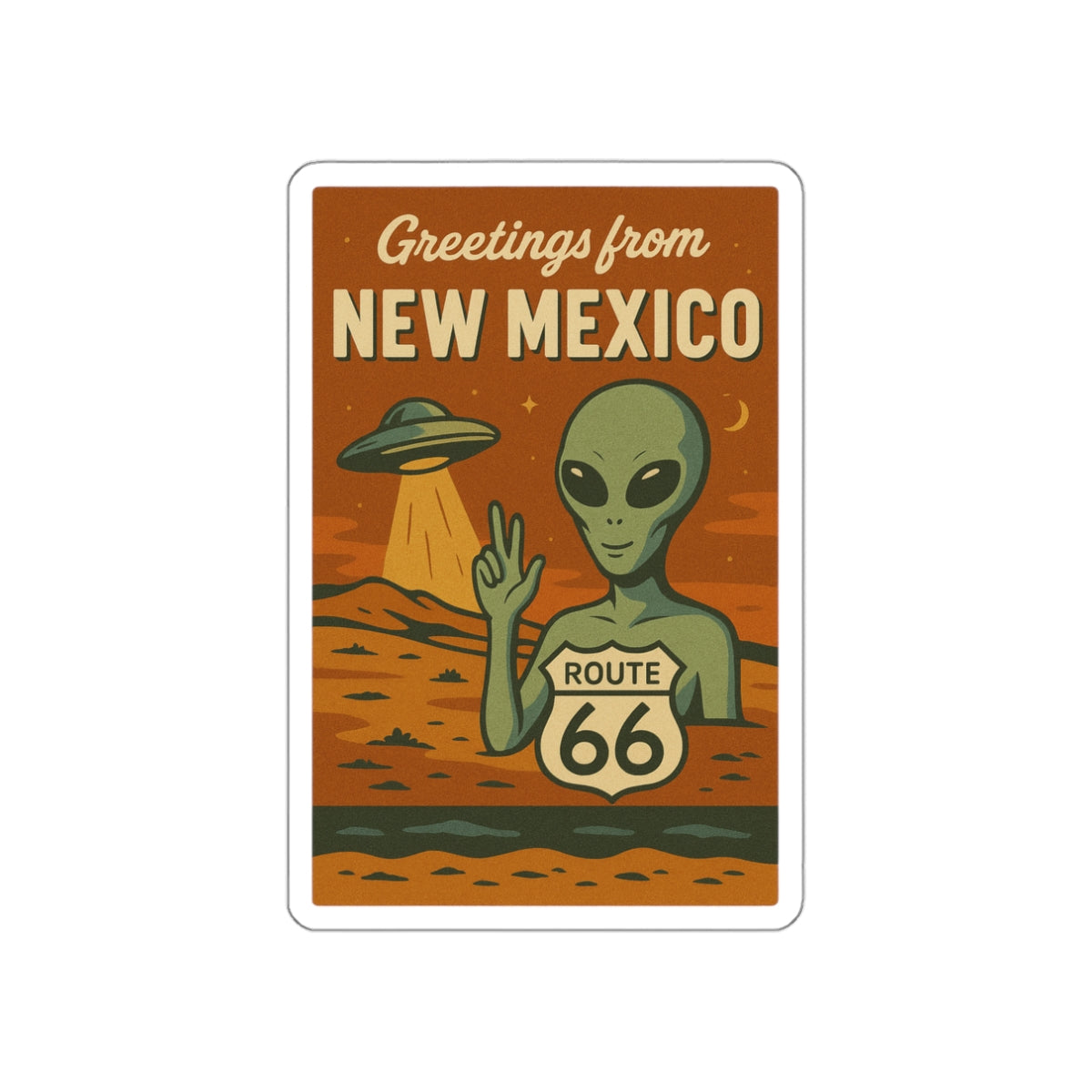 Retro New Mexico Alien Die-Cut Stickers, Fun Travel Decor, Laptop Stickers, Route 66 Memorial, Alien Enthusiasts Gift