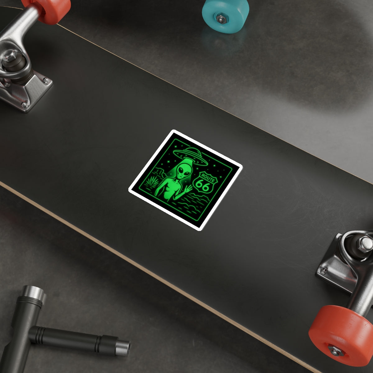 Alien Route 66 Stickers | Out-of-This-World Decor, Travel Enthusiast Gifts, Fun Vehicle Accessories, Halloween Decor, Unique Souvenirs