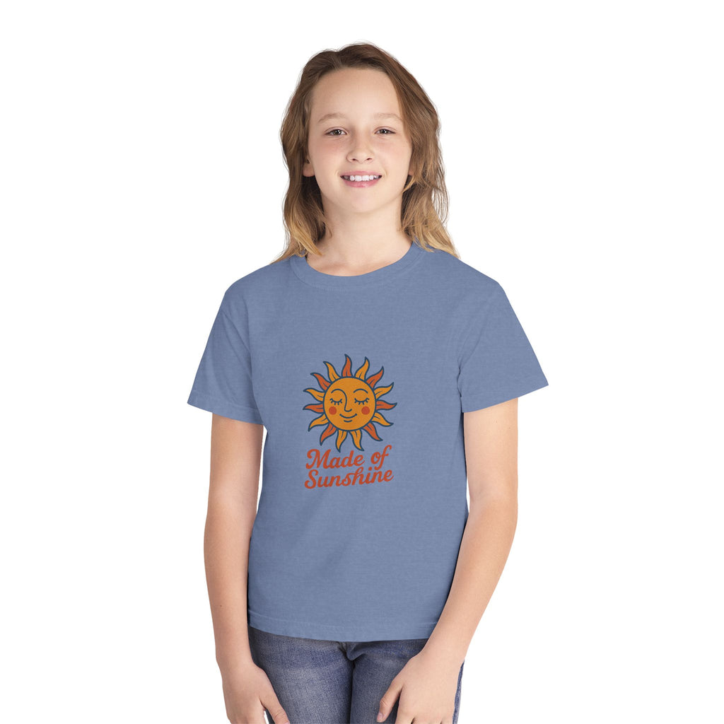 Youth Midweight Tee with Sunshine Design, Cute Kids T-Shirt, Made of Sunshine Graphic Tee, Summer Vibes Apparel, Birthday Gift for Kids