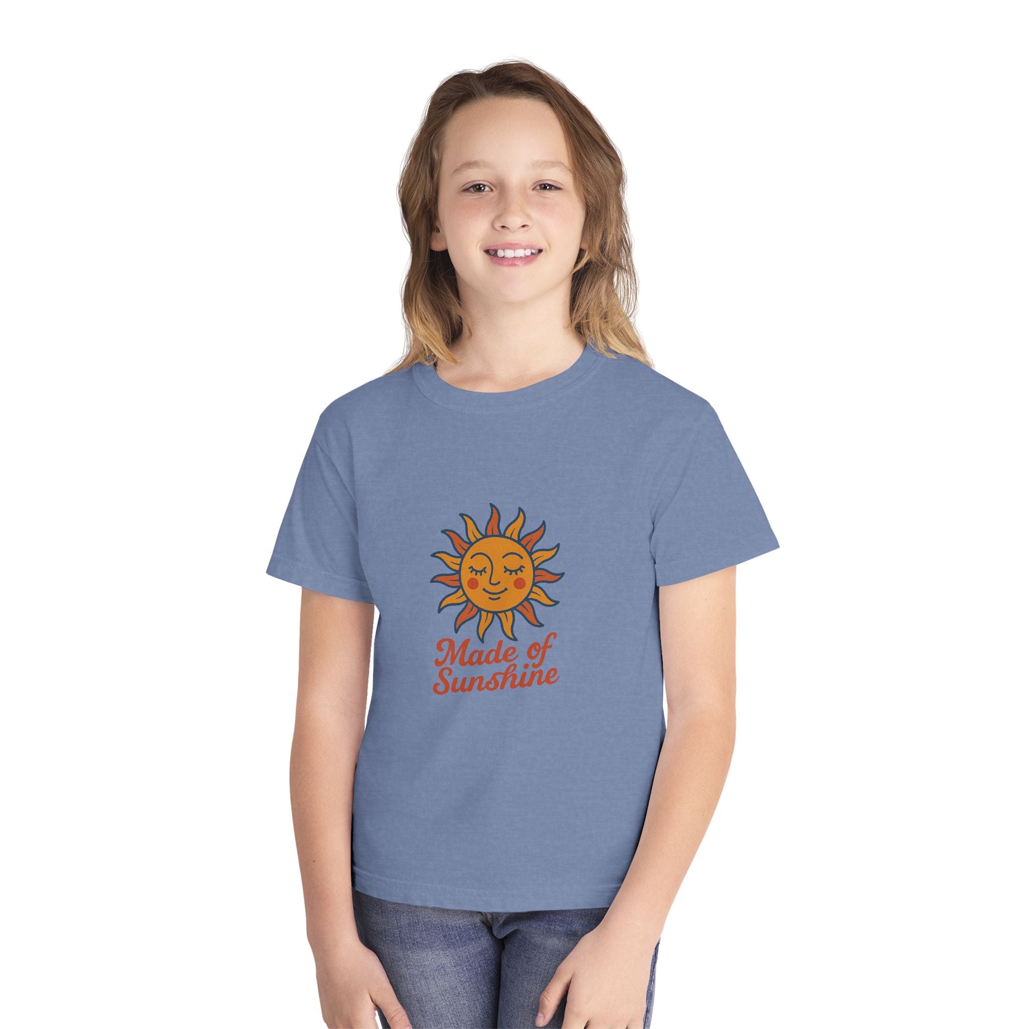 Youth Midweight Tee with Sunshine Design, Cute Kids T-Shirt, Made of Sunshine Graphic Tee, Summer Vibes Apparel, Birthday Gift for Kids