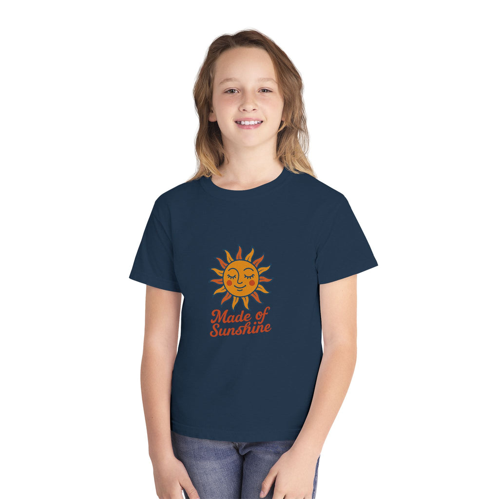 Youth Midweight Tee with Sunshine Design, Cute Kids T-Shirt, Made of Sunshine Graphic Tee, Summer Vibes Apparel, Birthday Gift for Kids