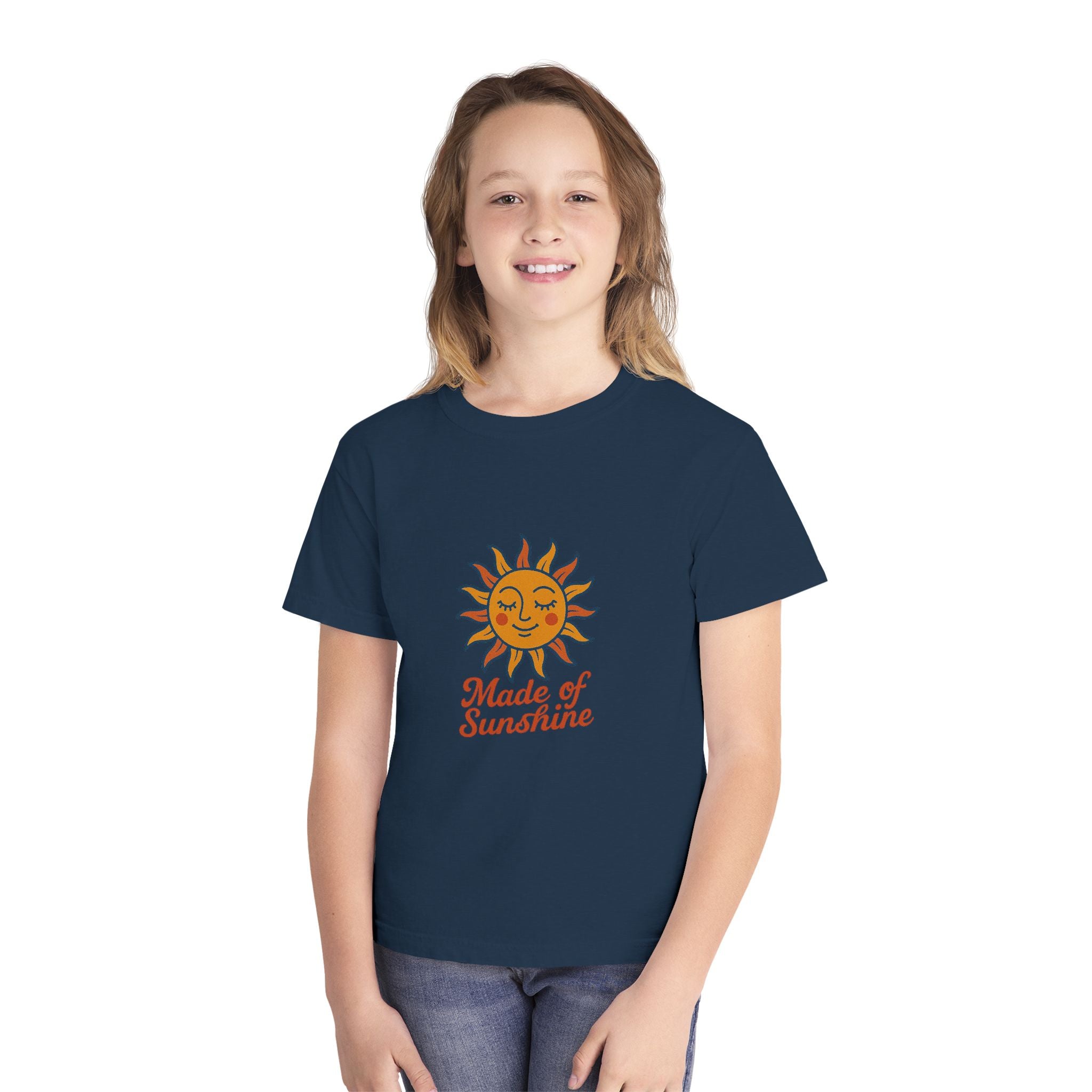 Youth Midweight Tee with Sunshine Design, Cute Kids T-Shirt, Made of Sunshine Graphic Tee, Summer Vibes Apparel, Birthday Gift for Kids