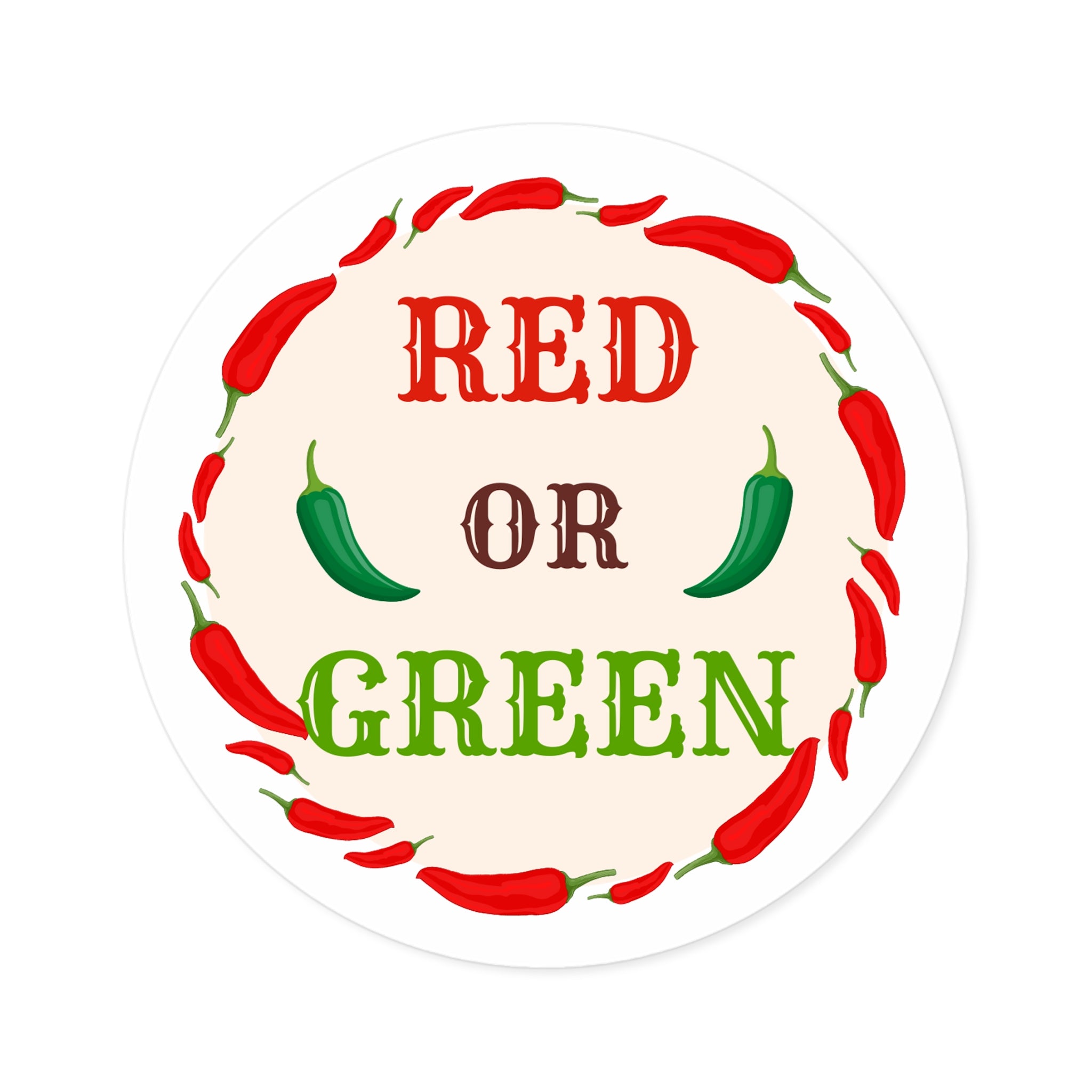 Red or Green chili Round Stickers, IndoorOutdoor