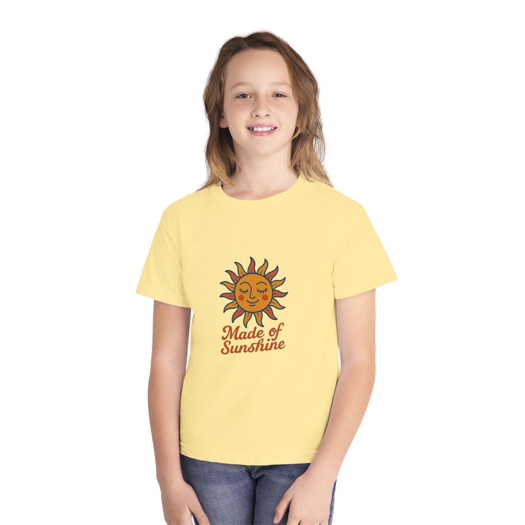 Youth Midweight Tee with Sunshine Design, Cute Kids T-Shirt, Made of Sunshine Graphic Tee, Summer Vibes Apparel, Birthday Gift for Kids