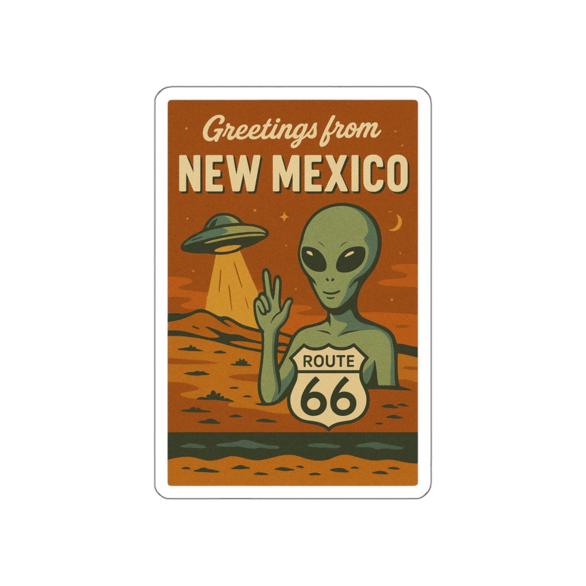Retro New Mexico Alien Die-Cut Stickers, Fun Travel Decor, Laptop Stickers, Route 66 Memorial, Alien Enthusiasts Gift