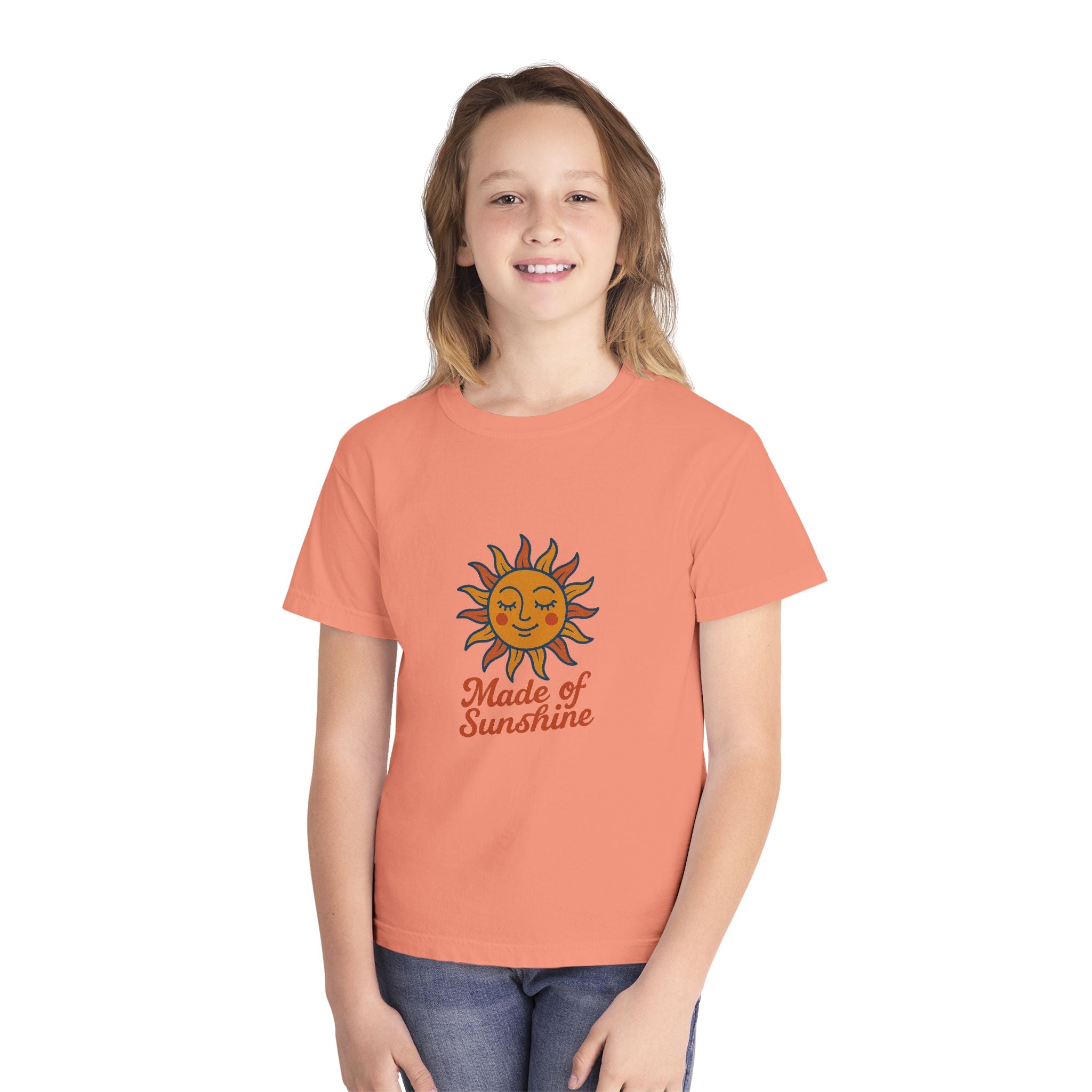 Youth Midweight Tee with Sunshine Design, Cute Kids T-Shirt, Made of Sunshine Graphic Tee, Summer Vibes Apparel, Birthday Gift for Kids