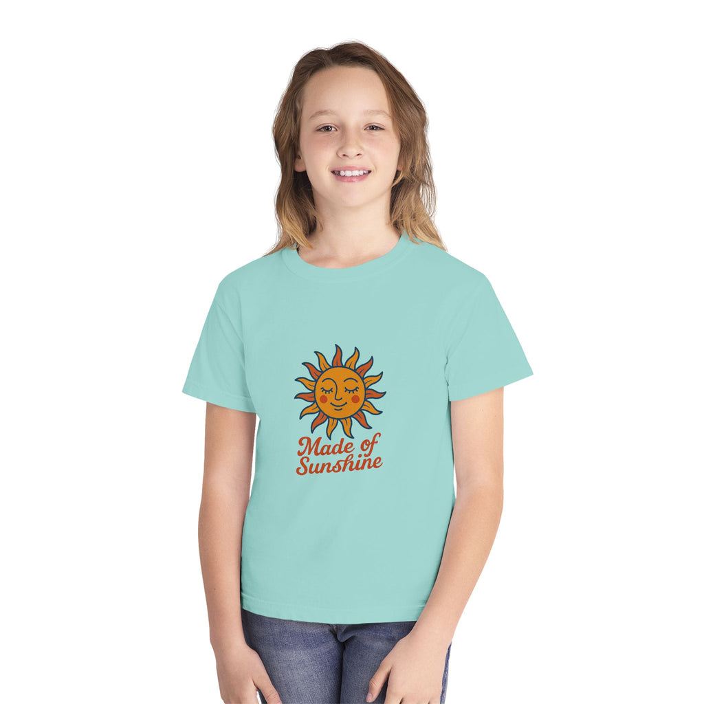 Youth Midweight Tee with Sunshine Design, Cute Kids T-Shirt, Made of Sunshine Graphic Tee, Summer Vibes Apparel, Birthday Gift for Kids