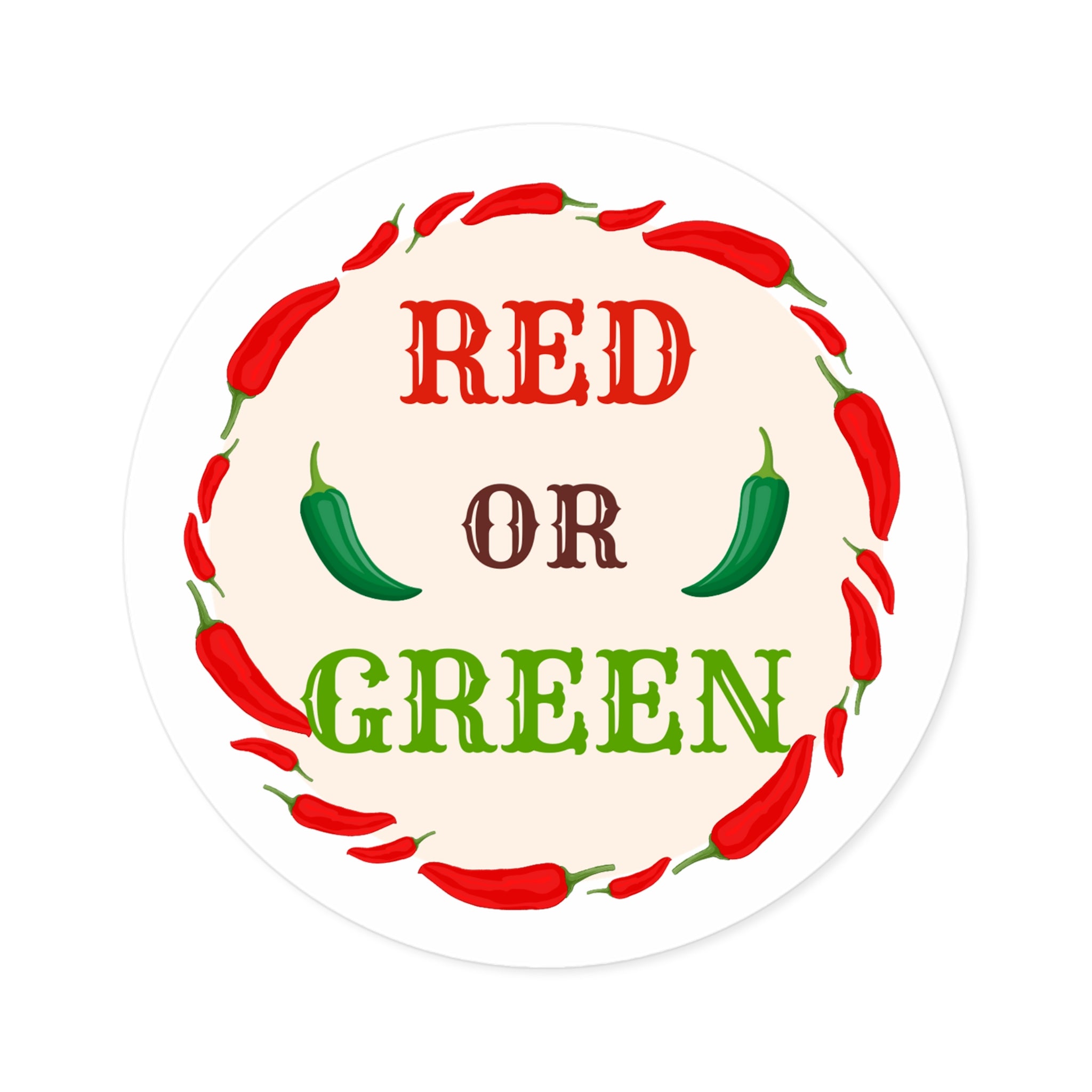 Red or Green chili Round Stickers, IndoorOutdoor