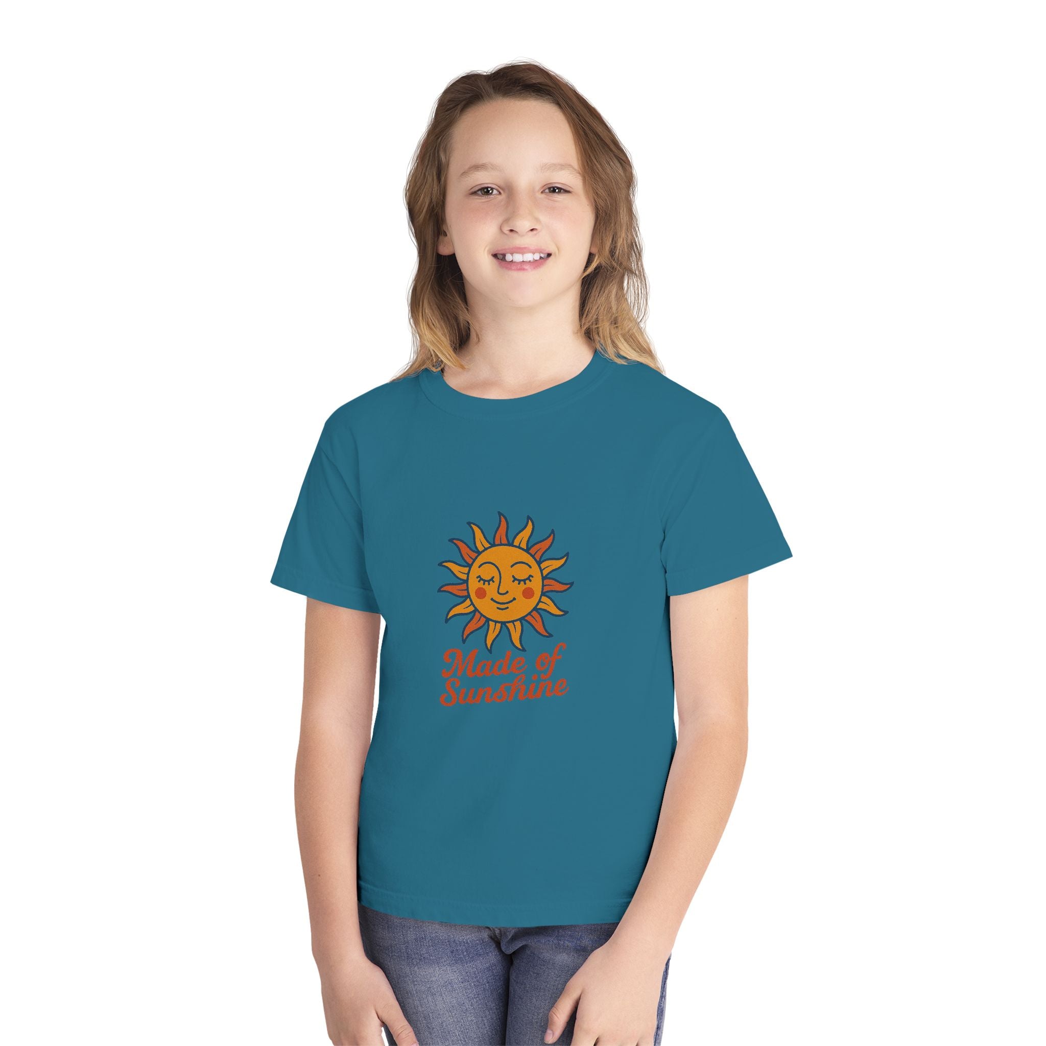 Youth Midweight Tee with Sunshine Design, Cute Kids T-Shirt, Made of Sunshine Graphic Tee, Summer Vibes Apparel, Birthday Gift for Kids