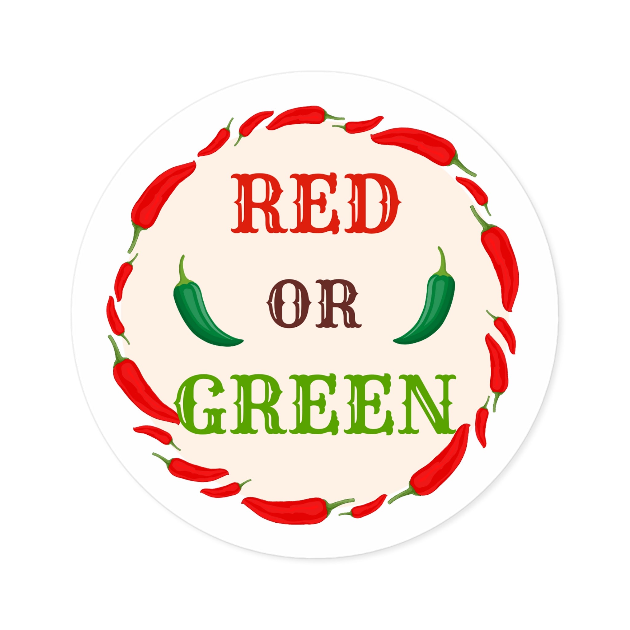 Red or Green chili Round Stickers, IndoorOutdoor