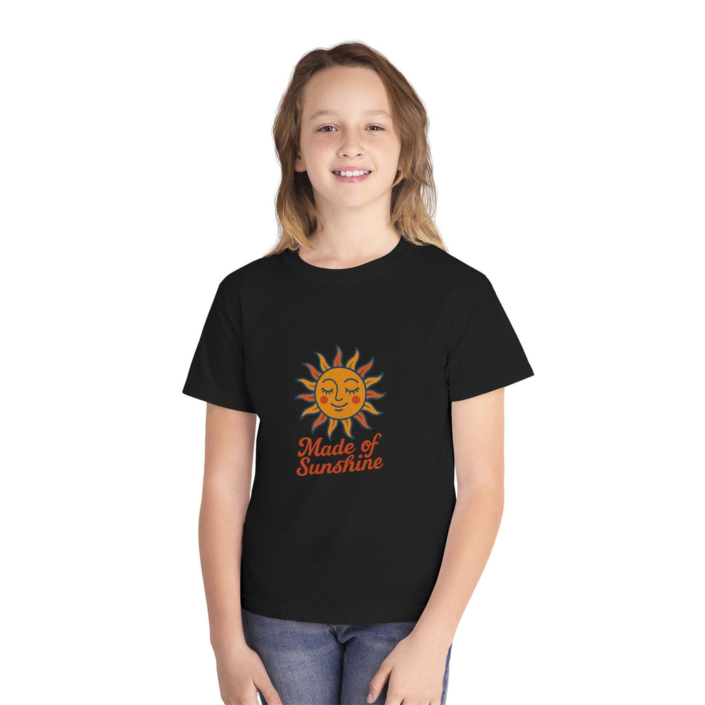 Youth Midweight Tee with Sunshine Design, Cute Kids T-Shirt, Made of Sunshine Graphic Tee, Summer Vibes Apparel, Birthday Gift for Kids