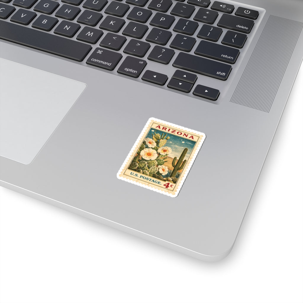 Arizona Cactus Bloom Sticker Kiss-Cut | Vintage Postage Stamp Style