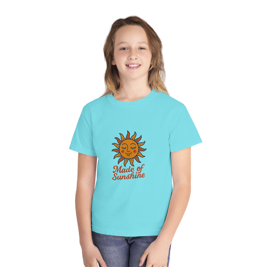 Youth Midweight Tee with Sunshine Design, Cute Kids T-Shirt, Made of Sunshine Graphic Tee, Summer Vibes Apparel, Birthday Gift for Kids