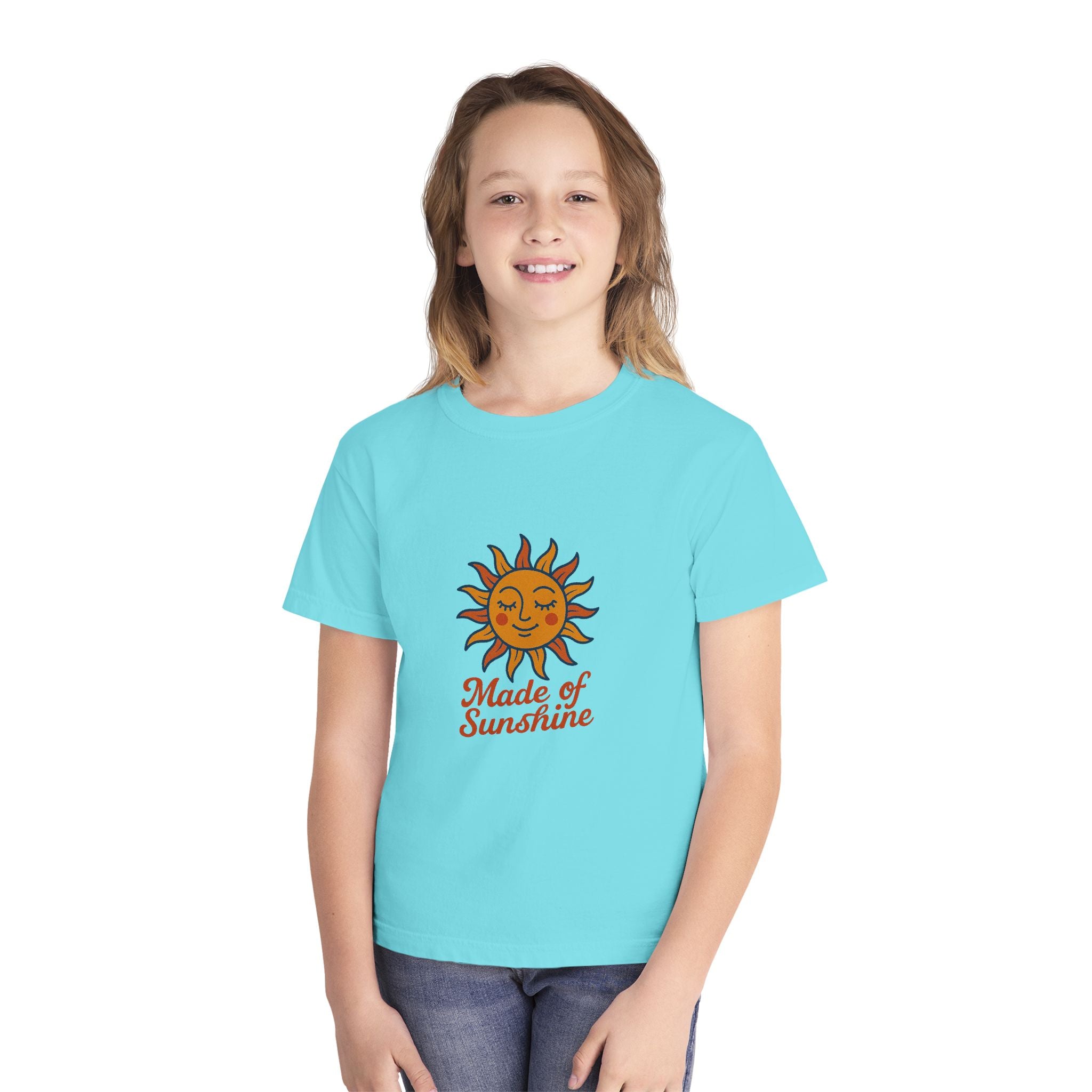 Youth Midweight Tee with Sunshine Design, Cute Kids T-Shirt, Made of Sunshine Graphic Tee, Summer Vibes Apparel, Birthday Gift for Kids