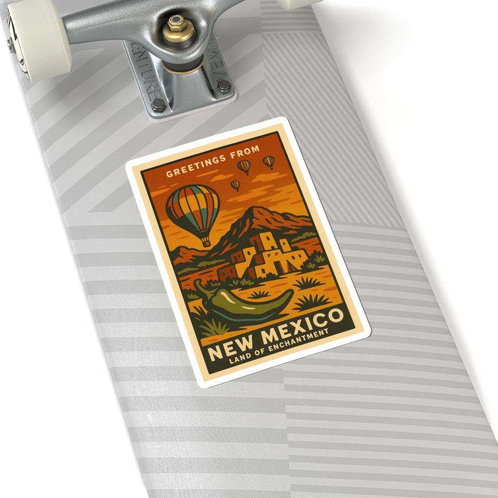 Greetings From New Mexico sticker | Hot Air Balloon, Pueblo, Desert Landscape