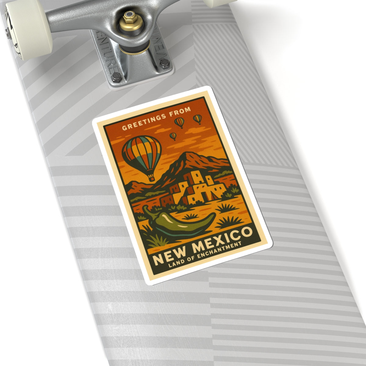 Greetings From New Mexico sticker | Hot Air Balloon, Pueblo, Desert Landscape