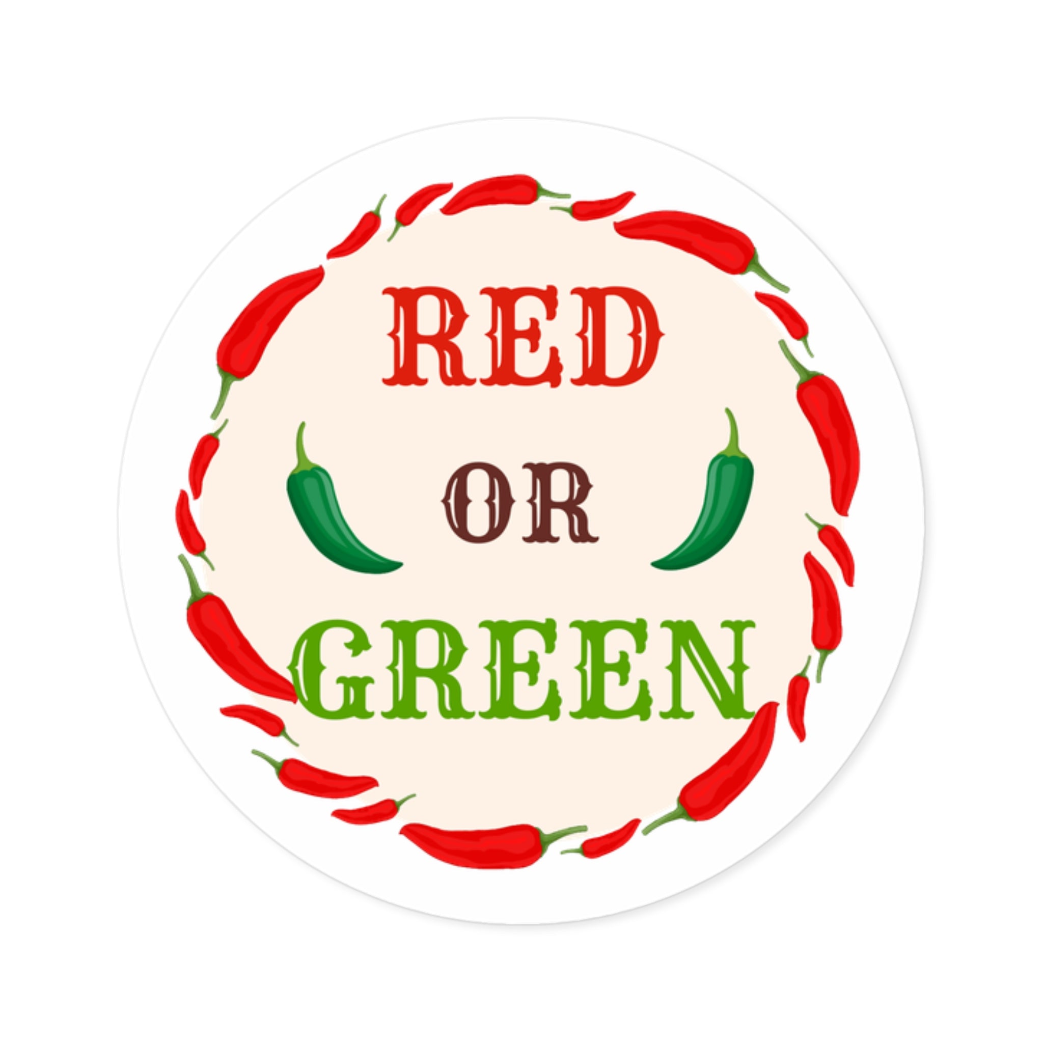 Red or Green chili Round Stickers, IndoorOutdoor