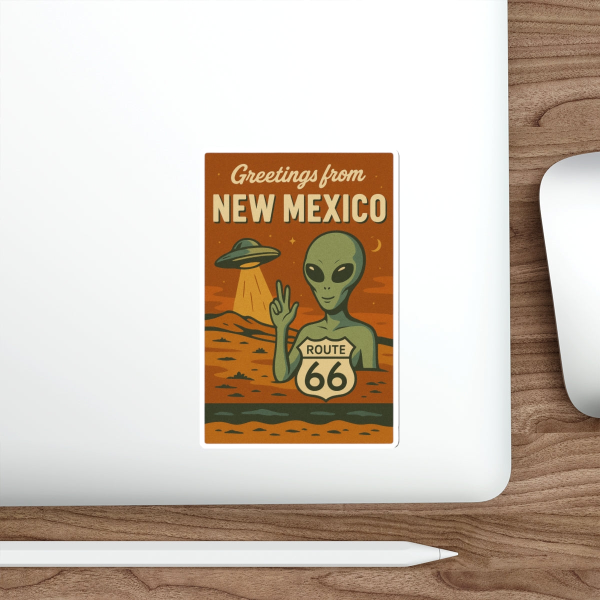 Retro New Mexico Alien Die-Cut Stickers, Fun Travel Decor, Laptop Stickers, Route 66 Memorial, Alien Enthusiasts Gift