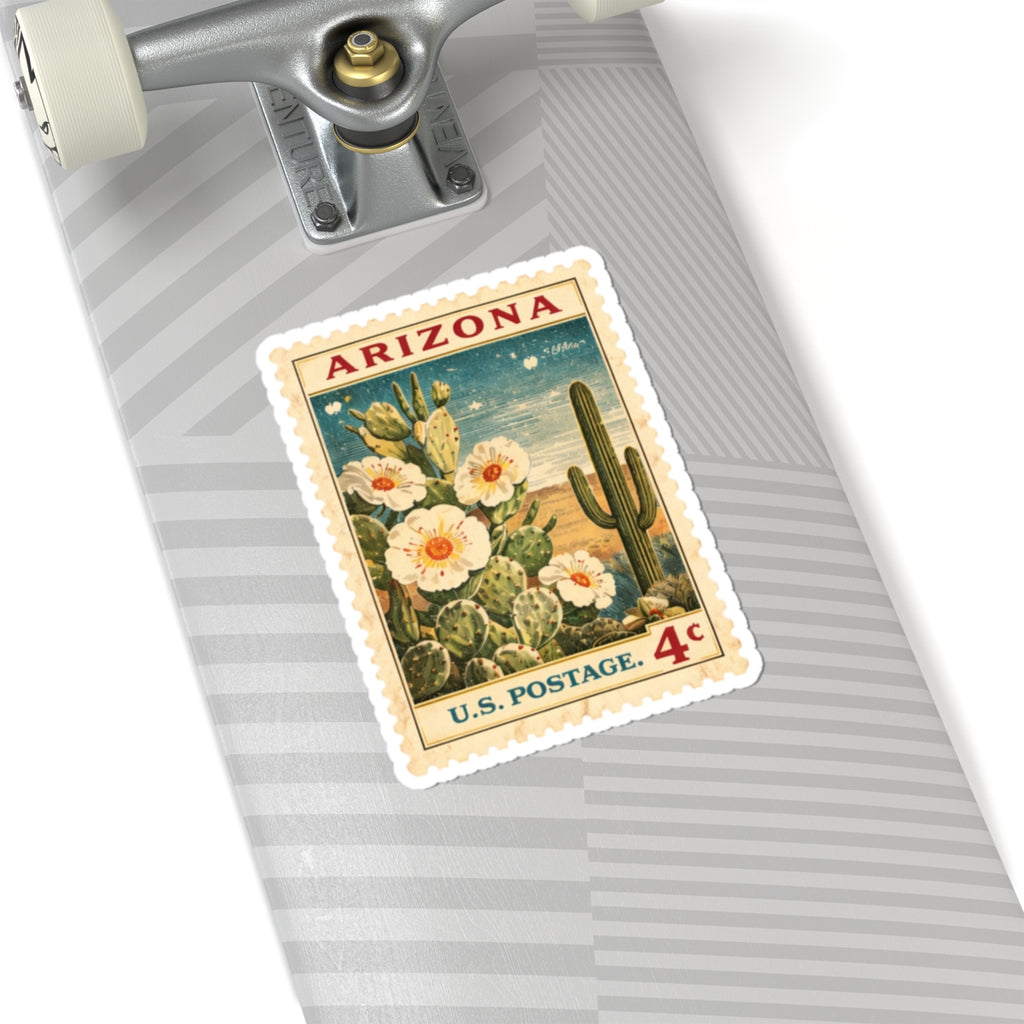 Arizona Cactus Bloom Sticker Kiss-Cut | Vintage Postage Stamp Style