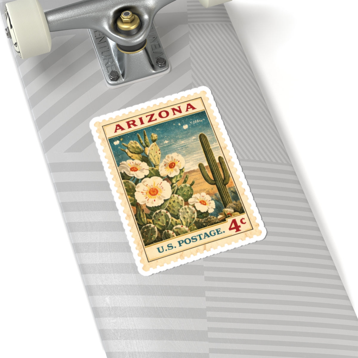Arizona Cactus Bloom Sticker Kiss-Cut | Vintage Postage Stamp Style