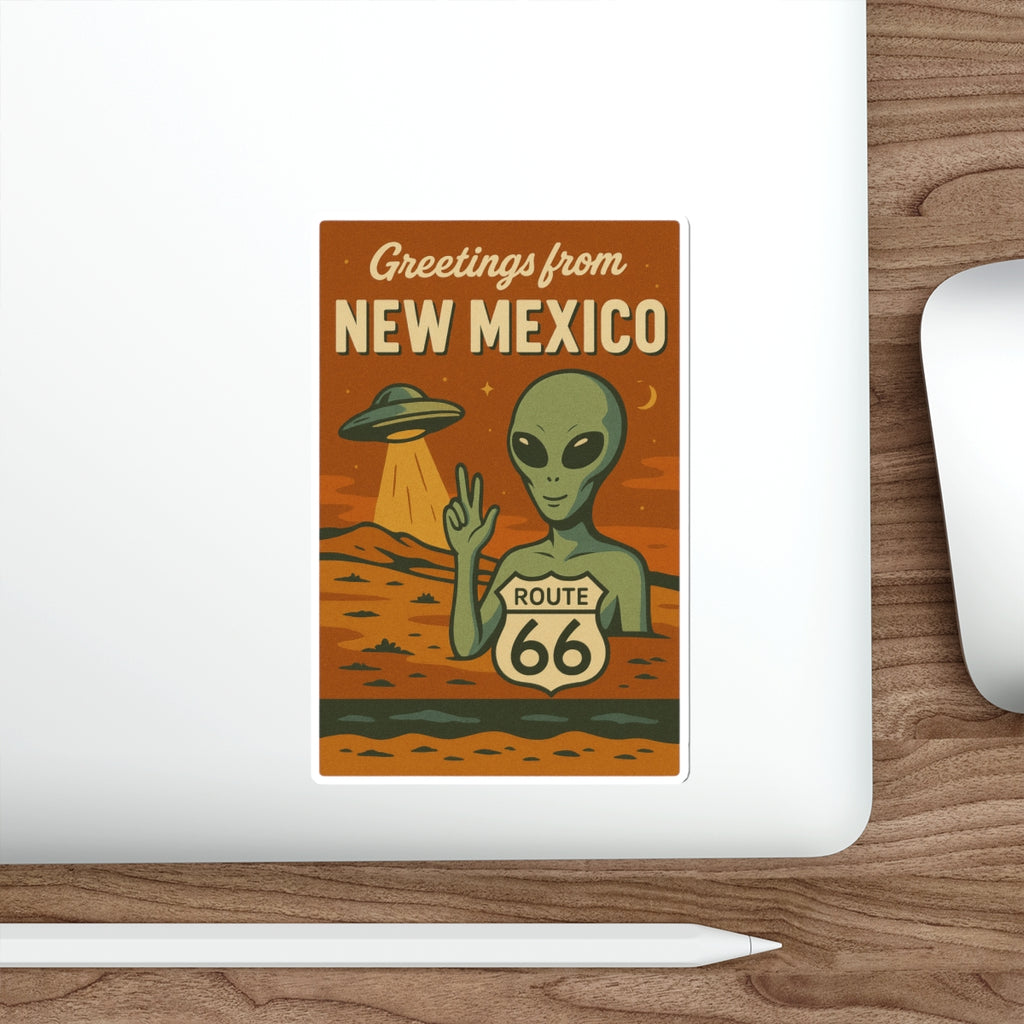 Retro New Mexico Alien Die-Cut Stickers, Fun Travel Decor, Laptop Stickers, Route 66 Memorial, Alien Enthusiasts Gift
