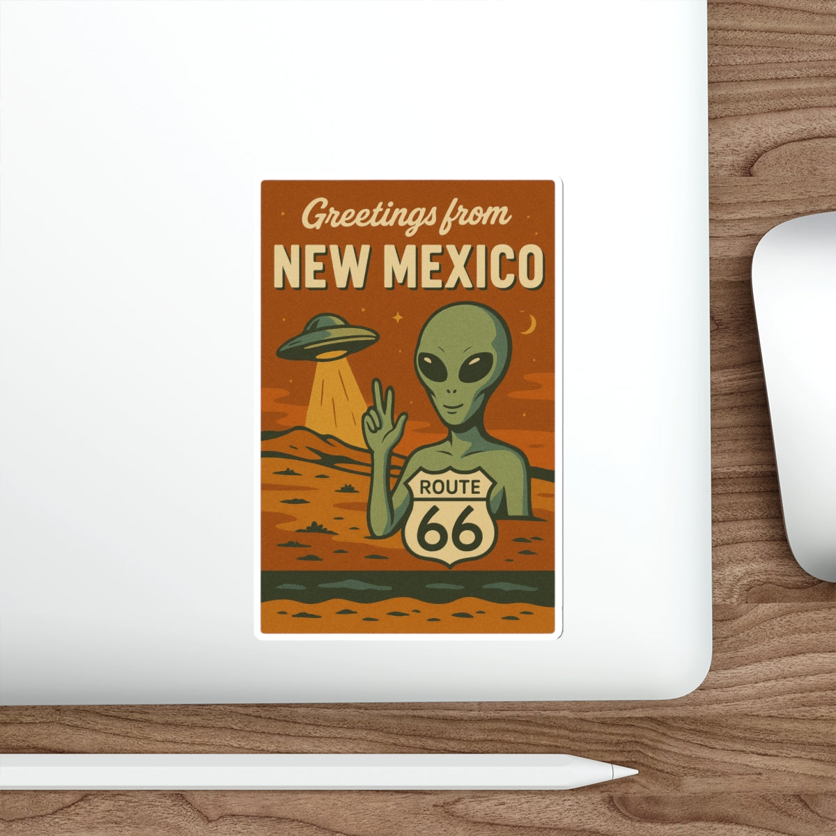 Retro New Mexico Alien Die-Cut Stickers, Fun Travel Decor, Laptop Stickers, Route 66 Memorial, Alien Enthusiasts Gift