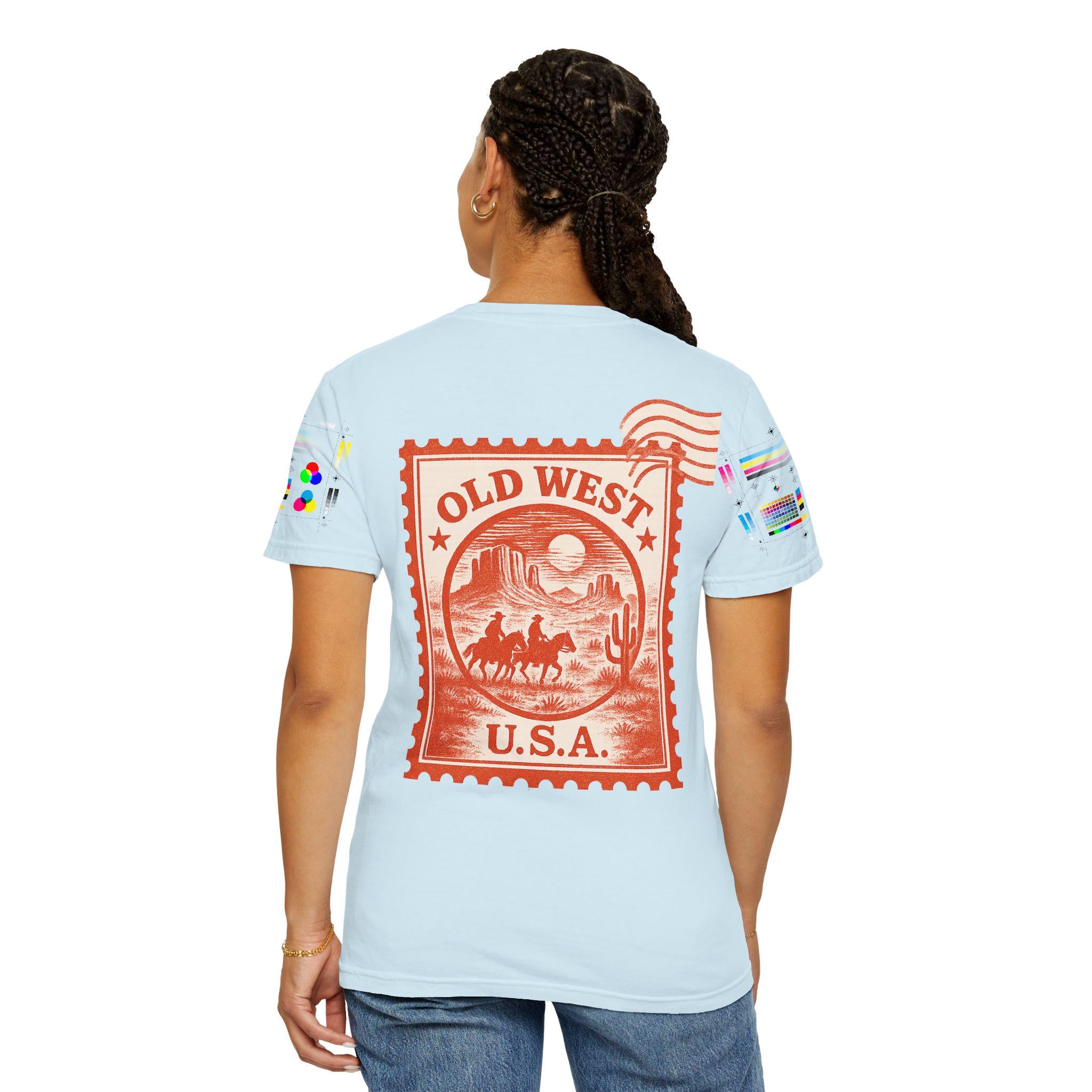 Vintage Old West Unisex T-Shirt, Cool Graphic Tee, Casual Wear, Travel Gift, Western Style Apparel, Unique Stamp Design