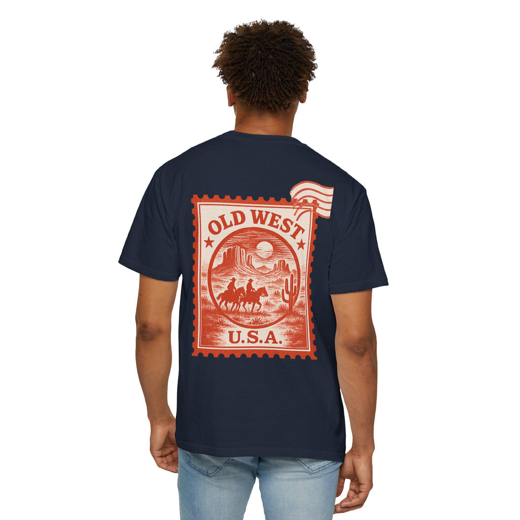 Vintage Old West Unisex T-Shirt, Cool Graphic Tee, Casual Wear, Travel Gift, Western Style Apparel, Unique Stamp Design