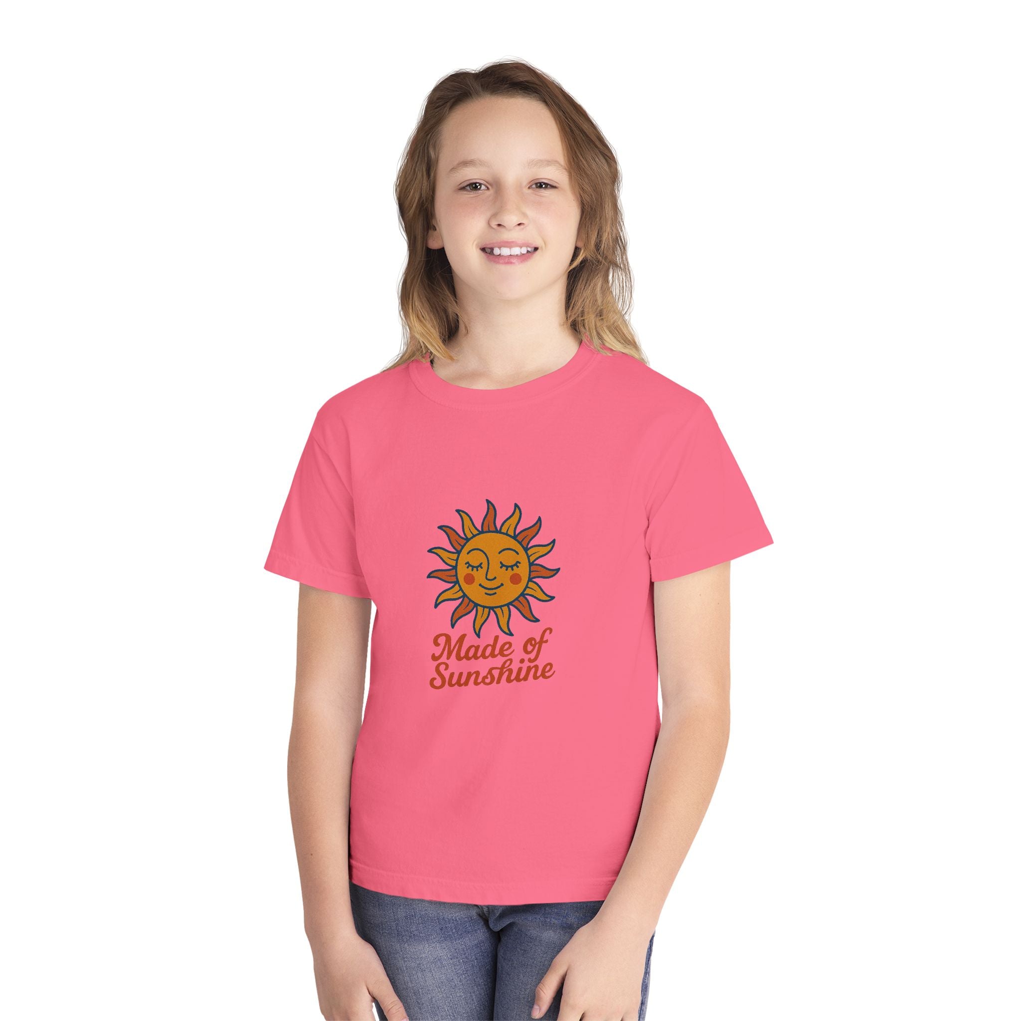 Youth Midweight Tee with Sunshine Design, Cute Kids T-Shirt, Made of Sunshine Graphic Tee, Summer Vibes Apparel, Birthday Gift for Kids