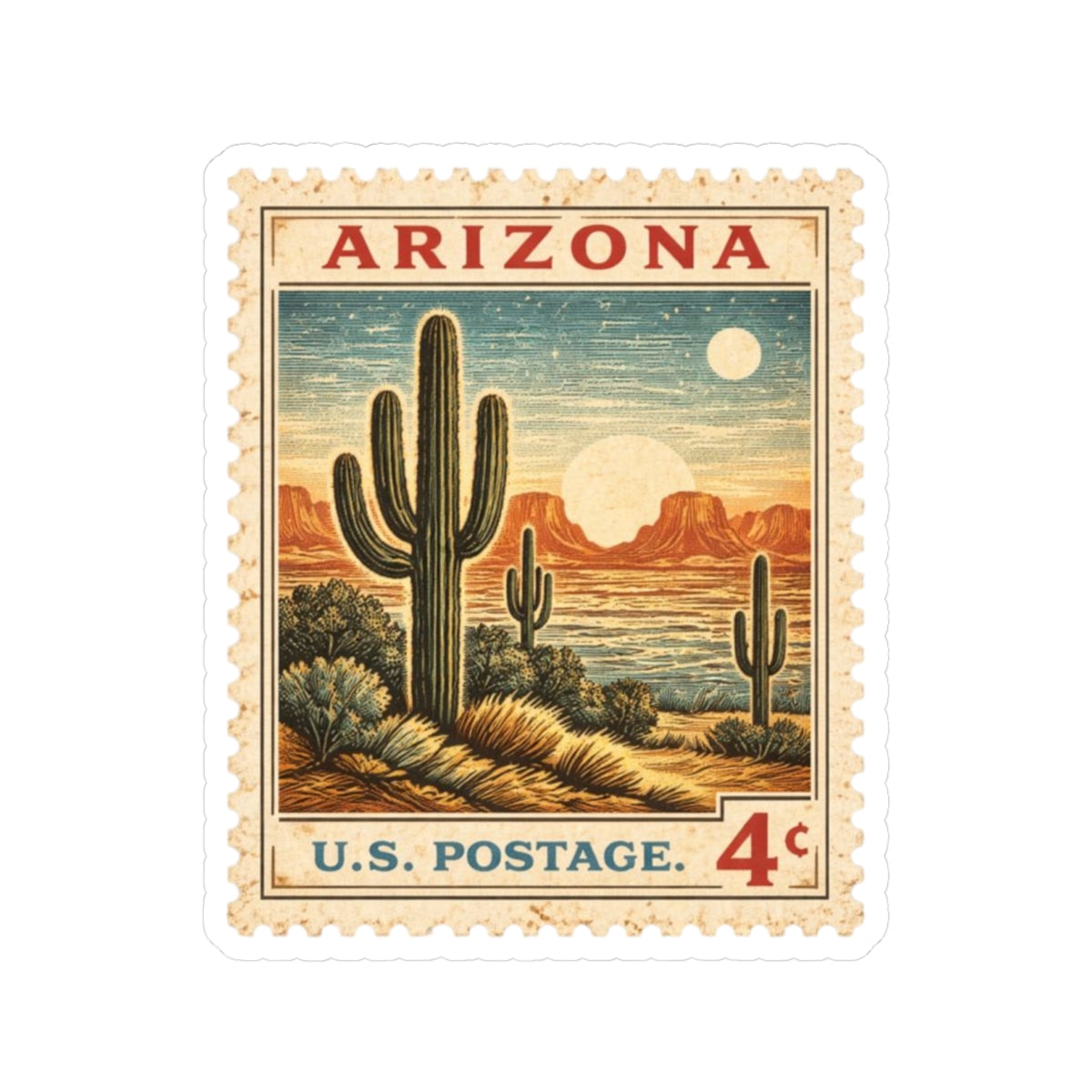 Arizona Cactus Sticker | Kiss-Cut Sticker, Vintage Southwest Design