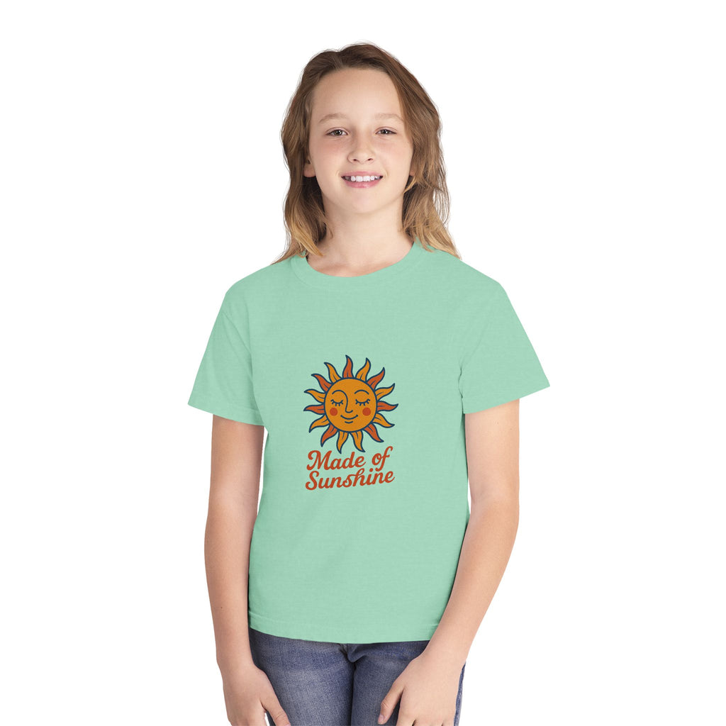 Youth Midweight Tee with Sunshine Design, Cute Kids T-Shirt, Made of Sunshine Graphic Tee, Summer Vibes Apparel, Birthday Gift for Kids
