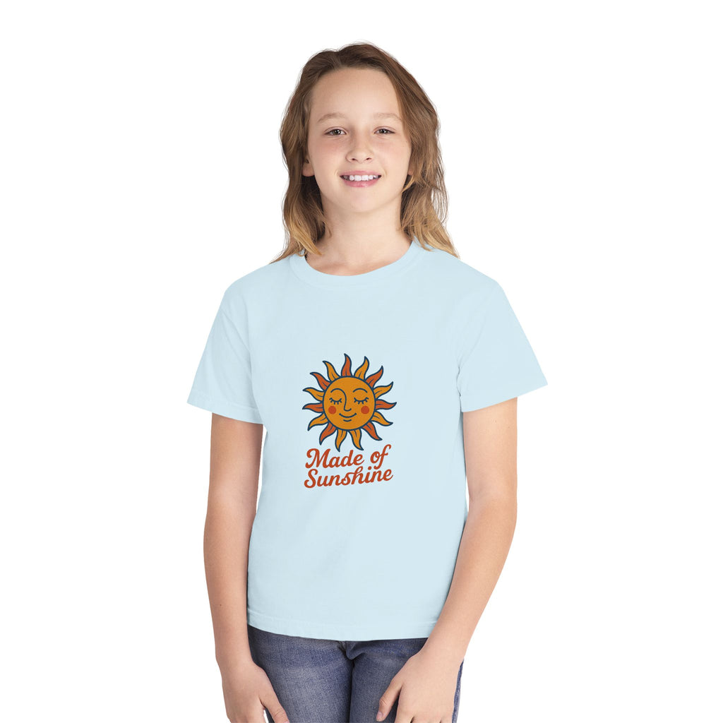 Youth Midweight Tee with Sunshine Design, Cute Kids T-Shirt, Made of Sunshine Graphic Tee, Summer Vibes Apparel, Birthday Gift for Kids