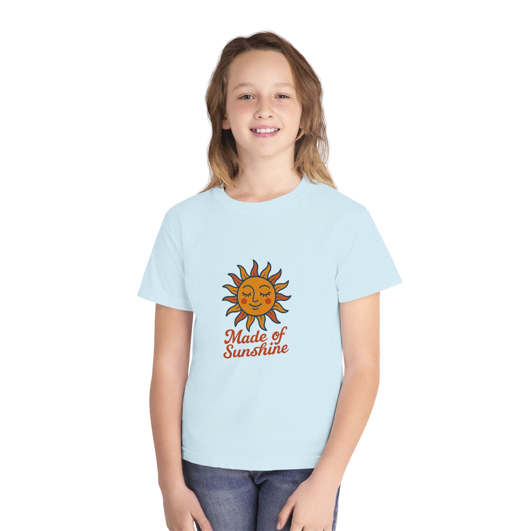 Youth Midweight Tee with Sunshine Design, Cute Kids T-Shirt, Made of Sunshine Graphic Tee, Summer Vibes Apparel, Birthday Gift for Kids