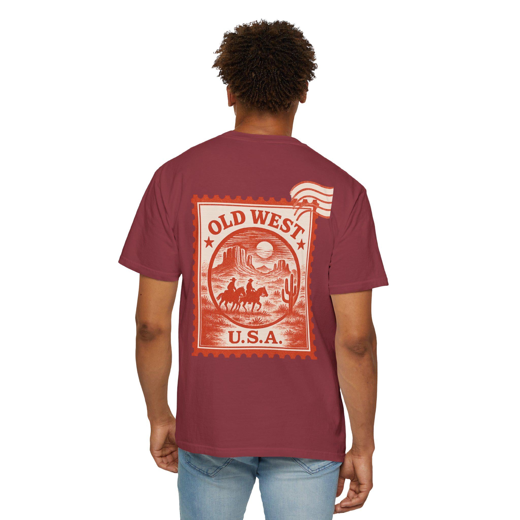 Vintage Old West Unisex T-Shirt, Cool Graphic Tee, Casual Wear, Travel Gift, Western Style Apparel, Unique Stamp Design