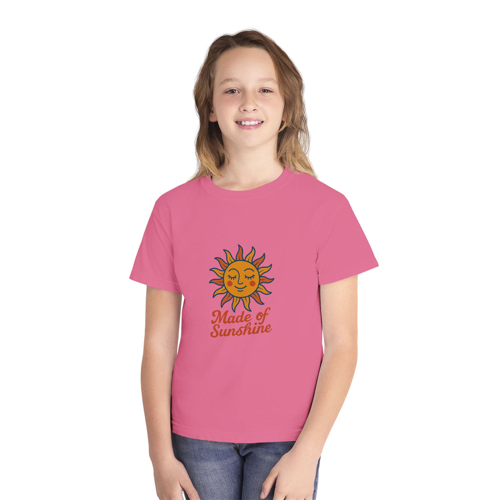 Youth Midweight Tee with Sunshine Design, Cute Kids T-Shirt, Made of Sunshine Graphic Tee, Summer Vibes Apparel, Birthday Gift for Kids
