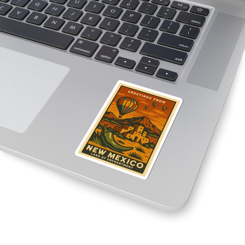 Greetings From New Mexico sticker | Hot Air Balloon, Pueblo, Desert Landscape