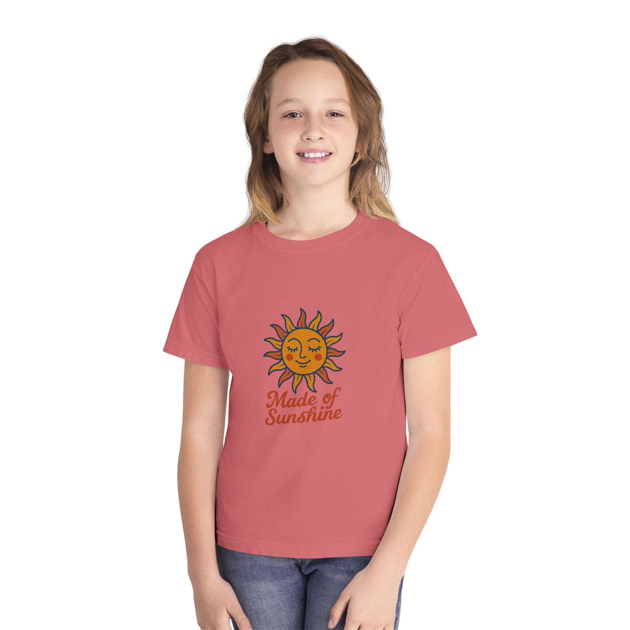 Youth Midweight Tee with Sunshine Design, Cute Kids T-Shirt, Made of Sunshine Graphic Tee, Summer Vibes Apparel, Birthday Gift for Kids
